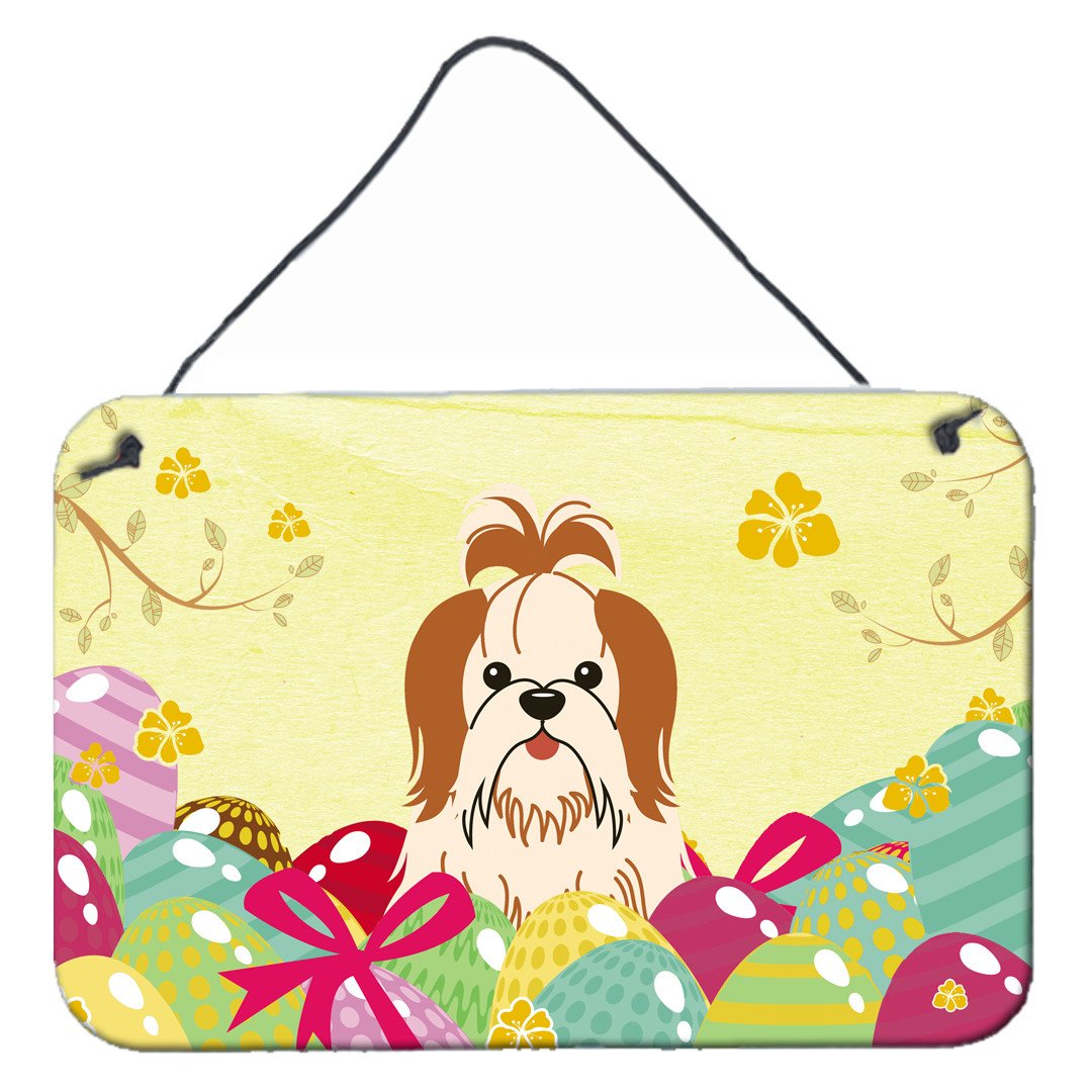 Easter Eggs Shih Tzu Red White Wall or Door Hanging Prints BB6087DS812 by Caroline&#39;s Treasures