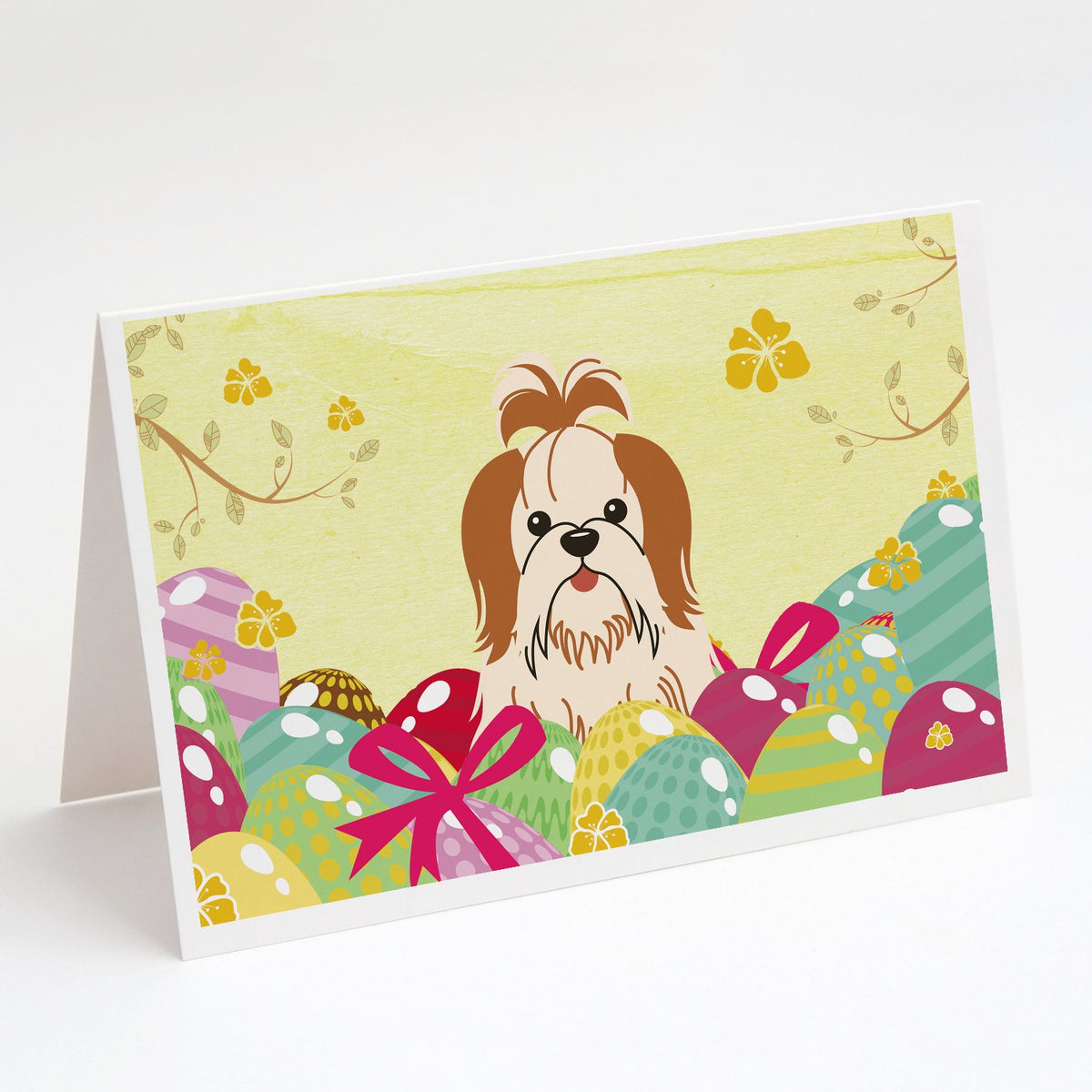 Buy this Easter Eggs Shih Tzu Red White Greeting Cards and Envelopes Pack of 8