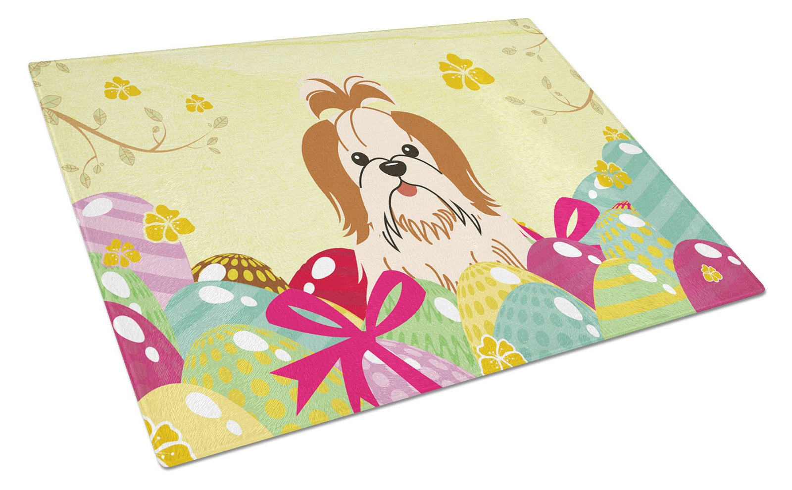 Easter Eggs Shih Tzu Red White Glass Cutting Board Large BB6087LCB by Caroline's Treasures