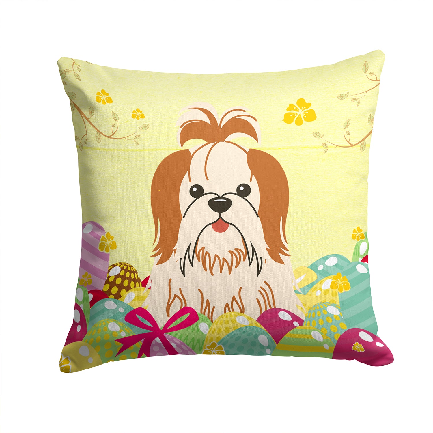 Easter Eggs Shih Tzu Red White Fabric Decorative Pillow BB6087PW1414 - the-store.com