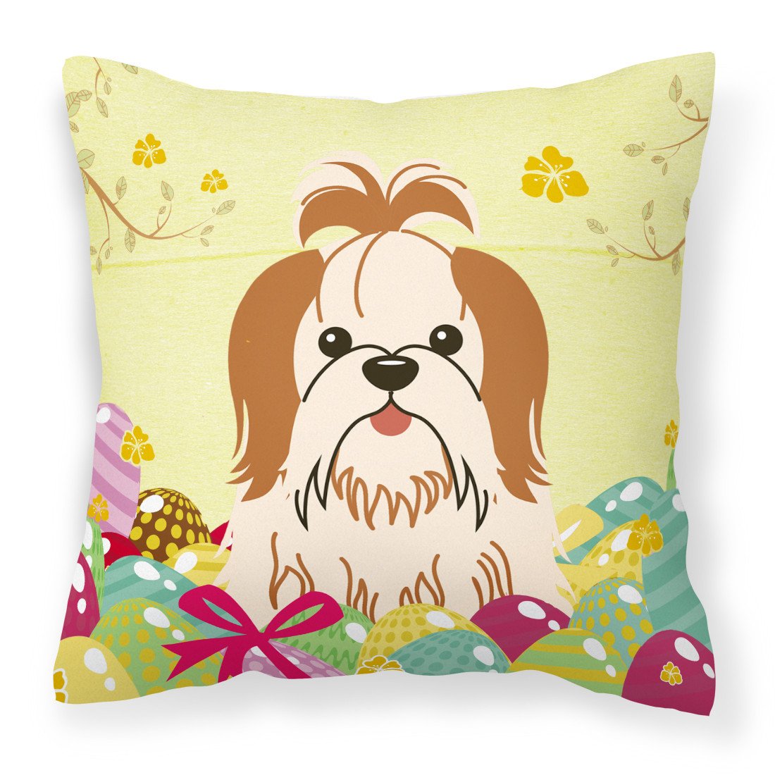 Easter Eggs Shih Tzu Red White Fabric Decorative Pillow BB6087PW1818 by Caroline&#39;s Treasures