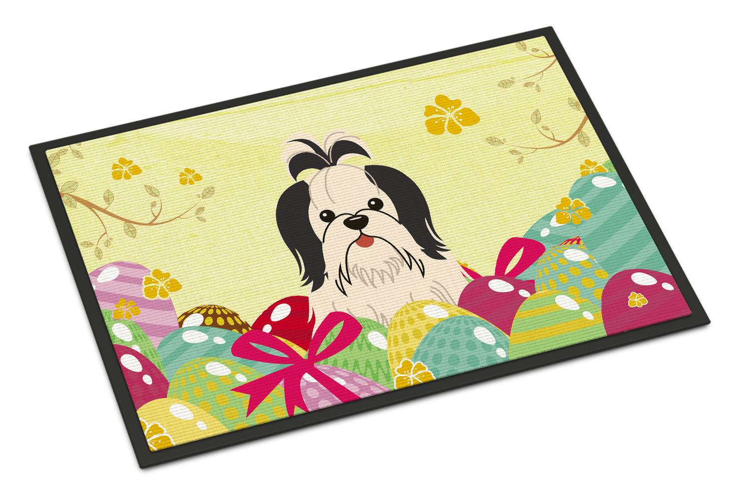 Easter Eggs Shih Tzu Black White Indoor or Outdoor Mat 18x27 BB6088MAT - the-store.com