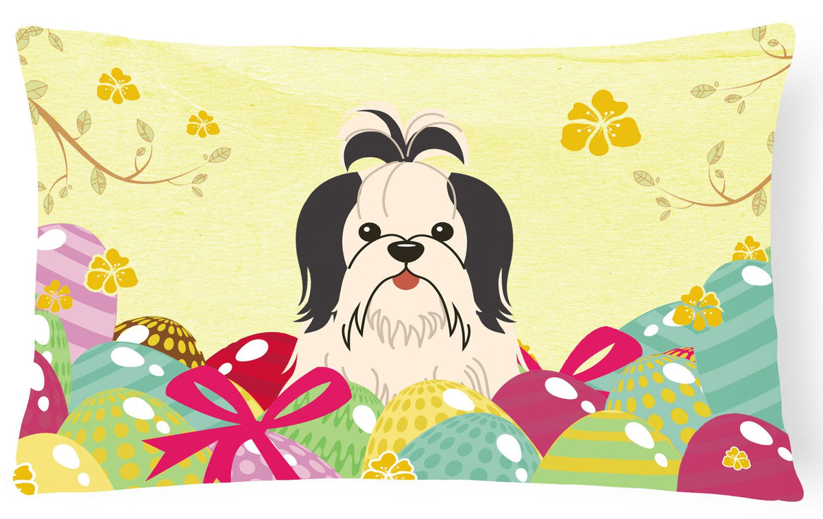 Easter Eggs Shih Tzu Black White Canvas Fabric Decorative Pillow BB6088PW1216 by Caroline&#39;s Treasures