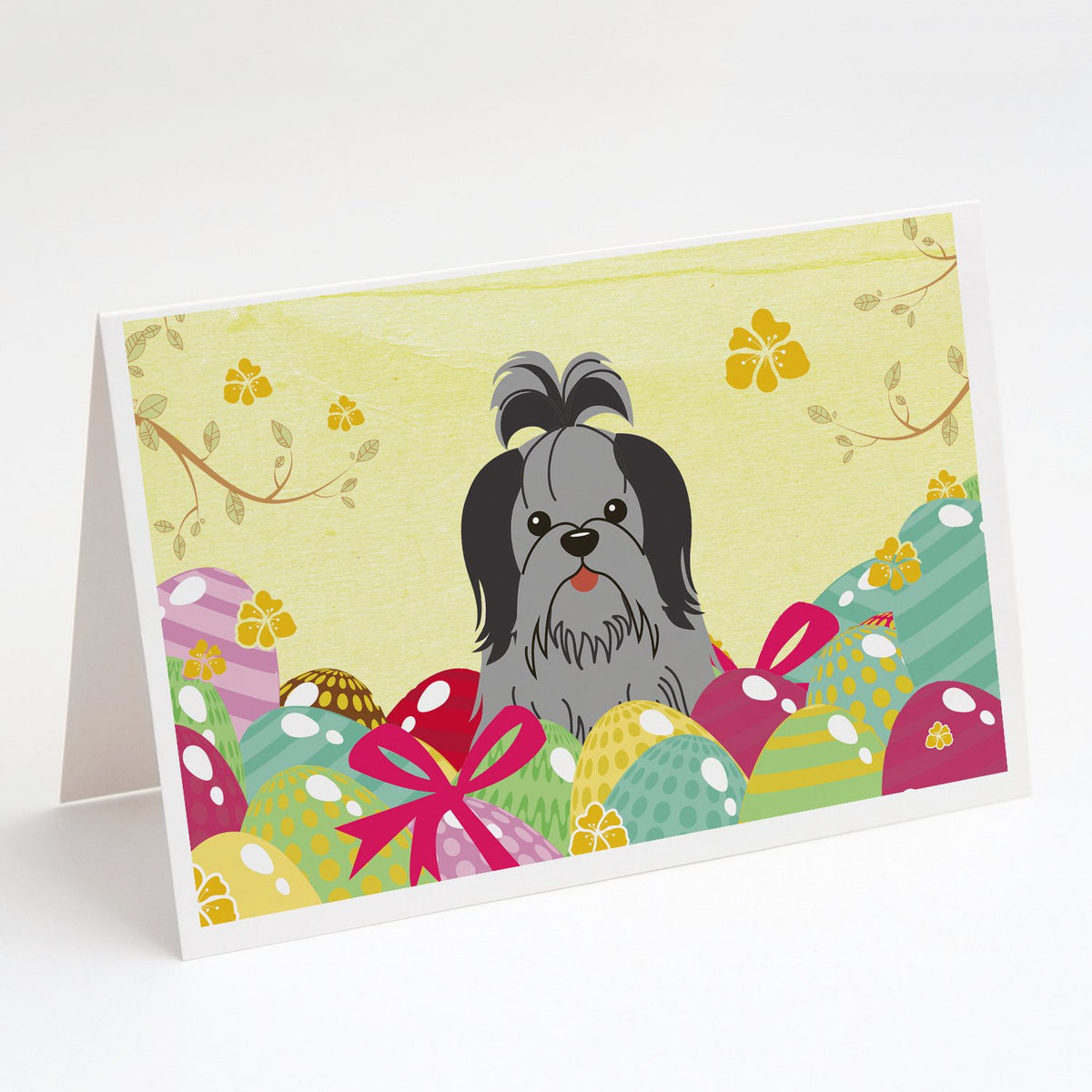 Buy this Easter Eggs Shih Tzu Black Silver Greeting Cards and Envelopes Pack of 8