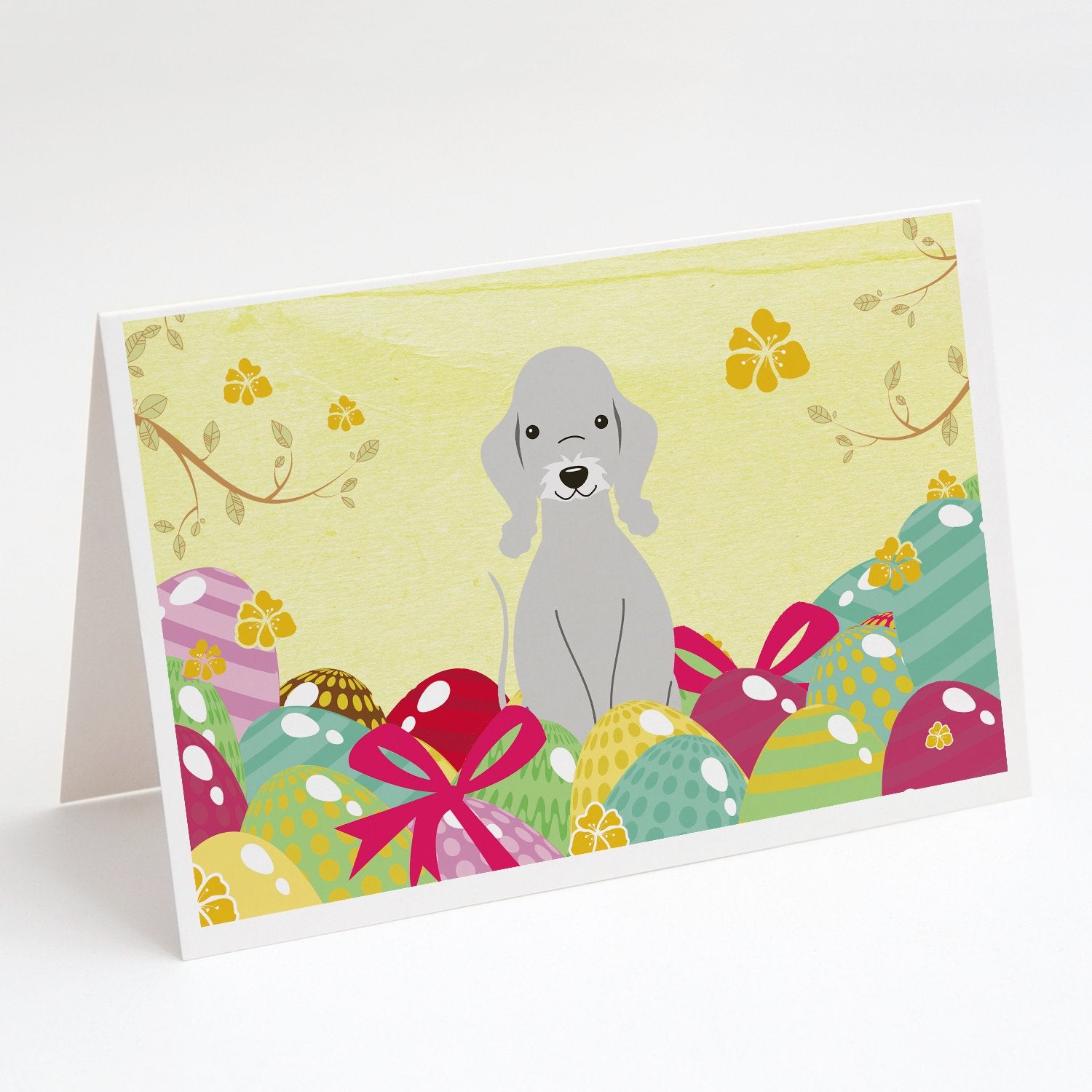 Buy this Easter Eggs Bedlington Terrier Blue Greeting Cards and Envelopes Pack of 8