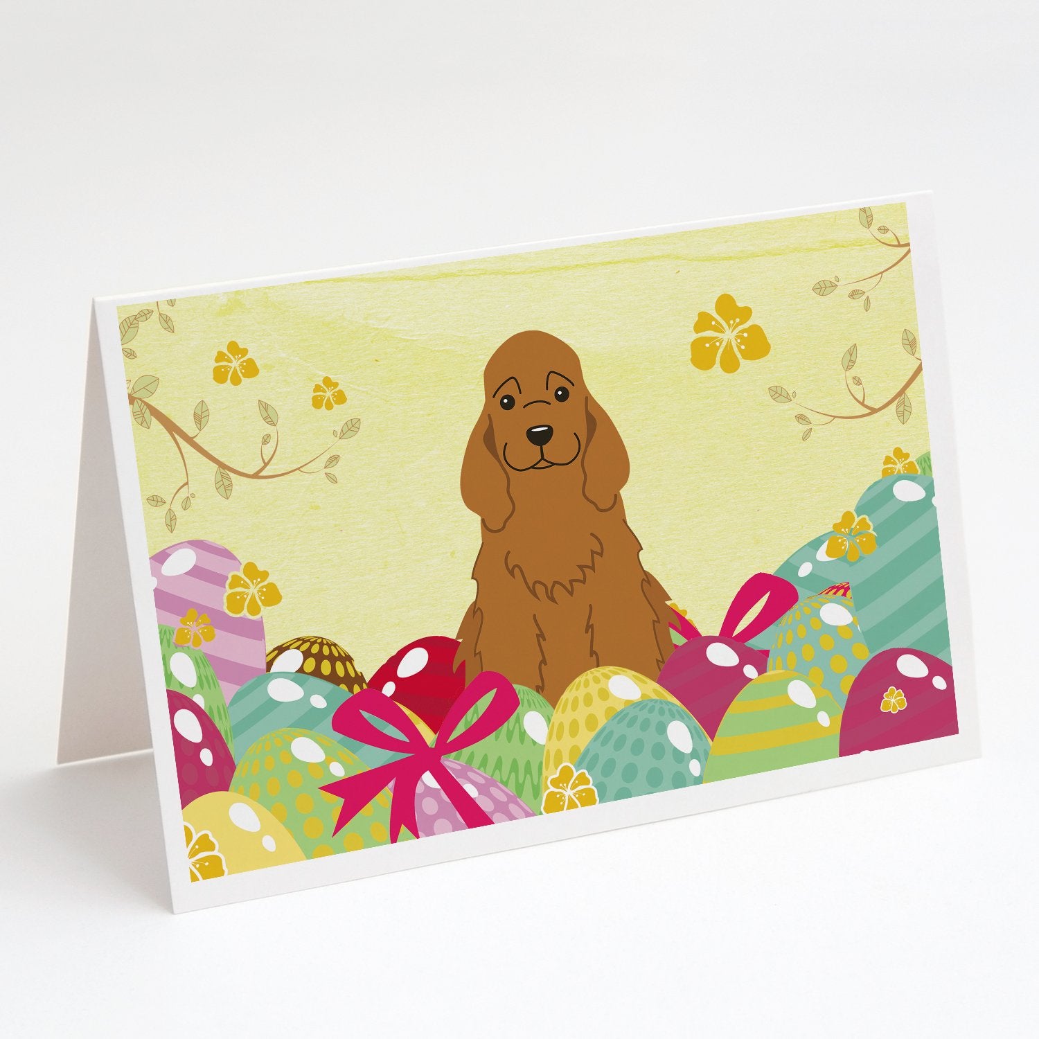 Buy this Easter Eggs Cocker Spaniel Red Greeting Cards and Envelopes Pack of 8