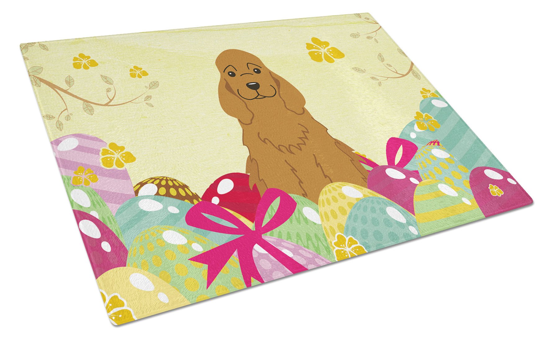 Easter Eggs Cocker Spaniel Red Glass Cutting Board Large BB6095LCB by Caroline's Treasures