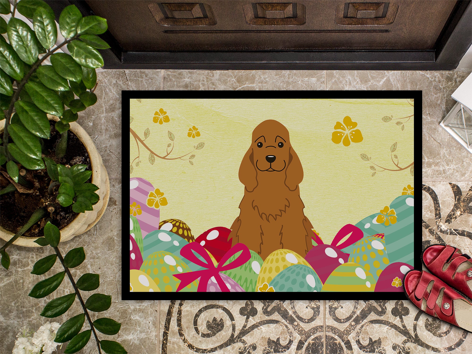 Easter Eggs Cocker Spaniel Red Indoor or Outdoor Mat 18x27 BB6095MAT - the-store.com