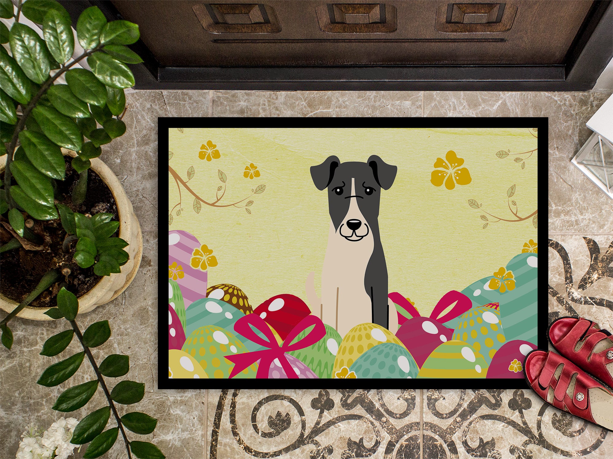 Easter Eggs Smooth Fox Terrier Indoor or Outdoor Mat 18x27 BB6098MAT - the-store.com