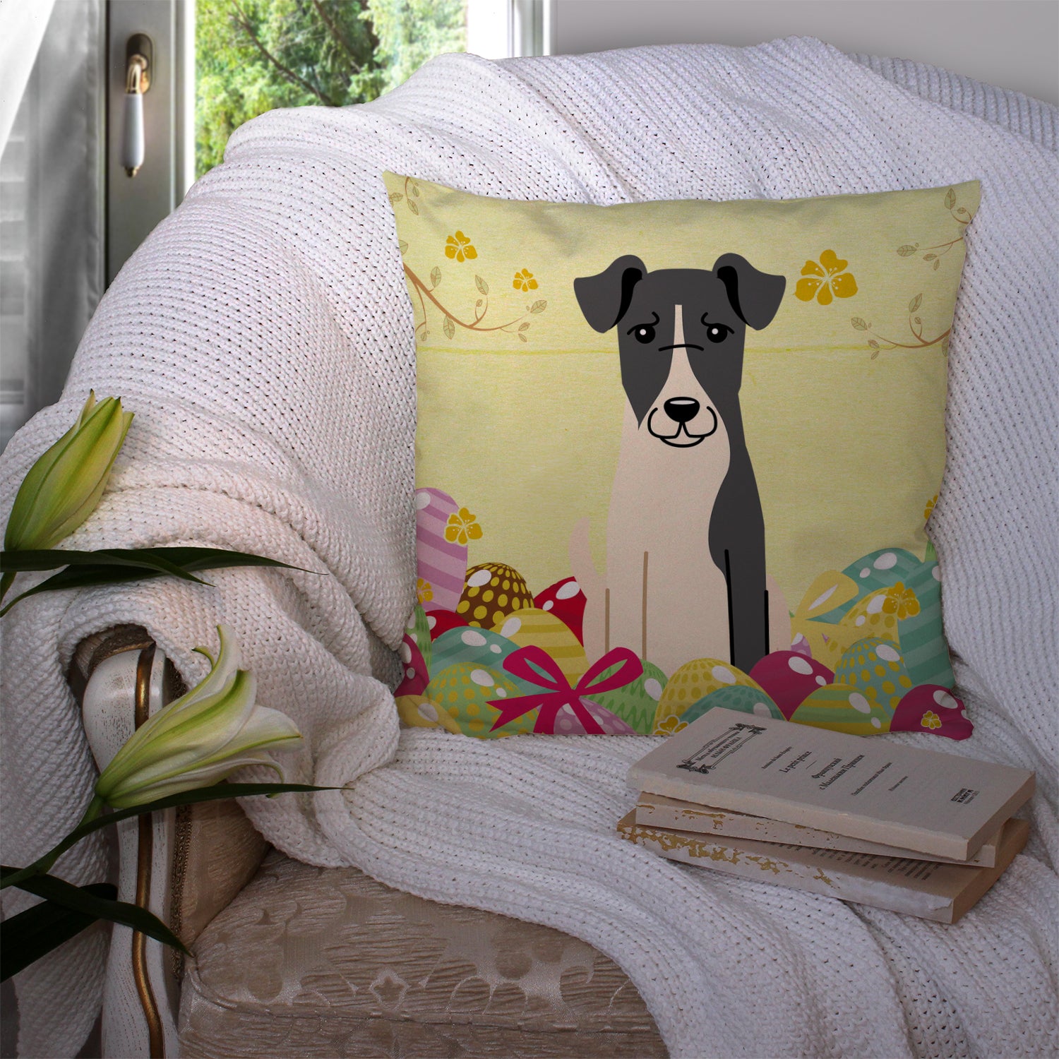 Easter Eggs Smooth Fox Terrier Fabric Decorative Pillow BB6098PW1414 - the-store.com
