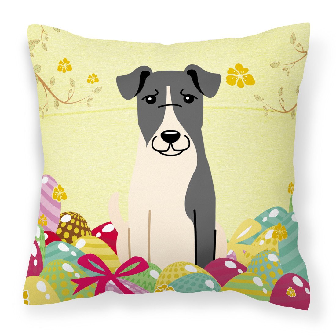 Easter Eggs Smooth Fox Terrier Fabric Decorative Pillow BB6098PW1818 by Caroline&#39;s Treasures