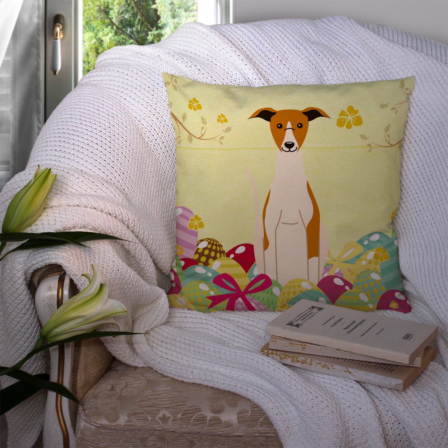 Easter Eggs Whippet Fabric Decorative Pillow BB6099PW1414 - the-store.com