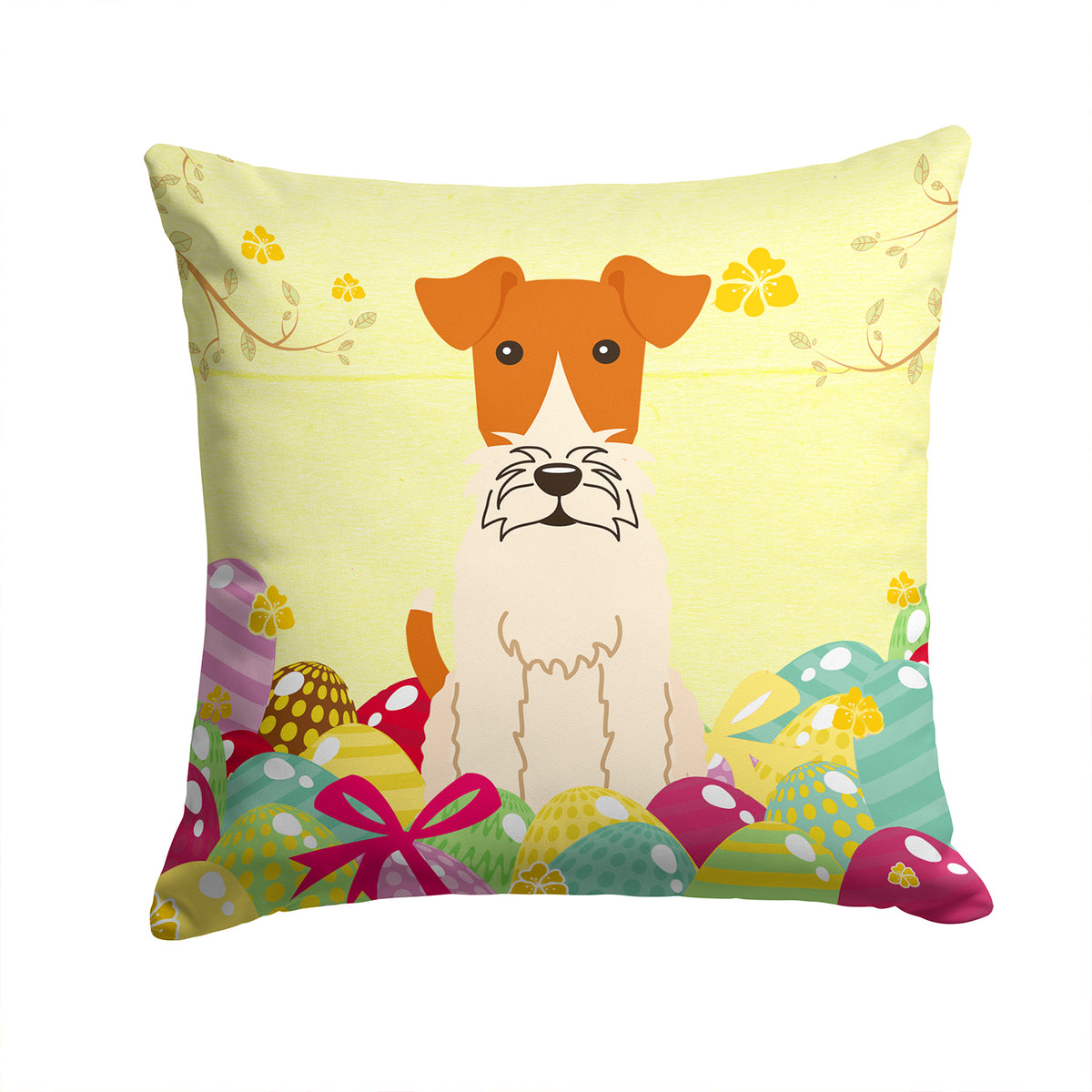Easter Eggs Wire Fox Terrier Fabric Decorative Pillow BB6101PW1414 - the-store.com
