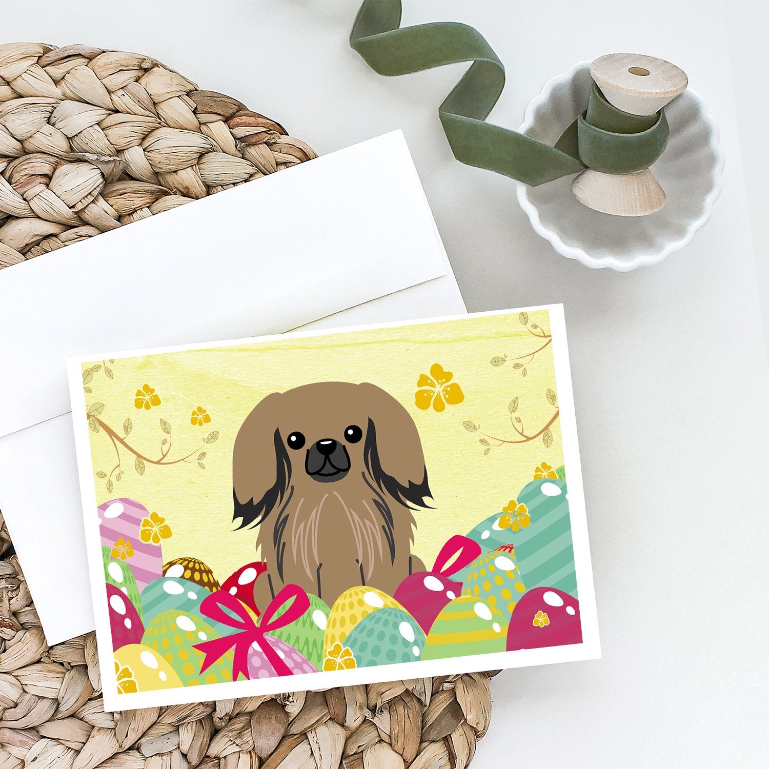 Easter Eggs Pekingese Tan Greeting Cards and Envelopes Pack of 8 - the-store.com