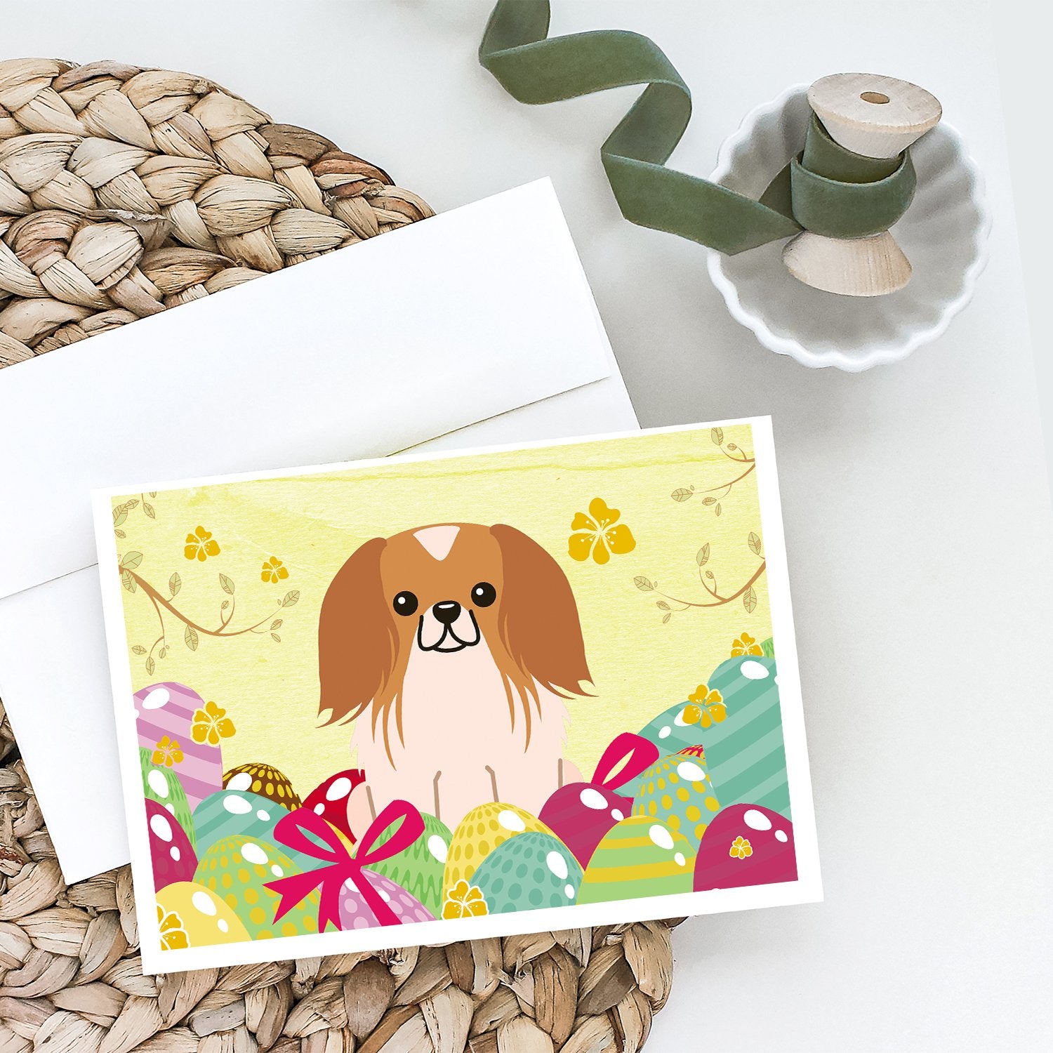 Easter Eggs Pekingese Red White Greeting Cards and Envelopes Pack of 8 - the-store.com