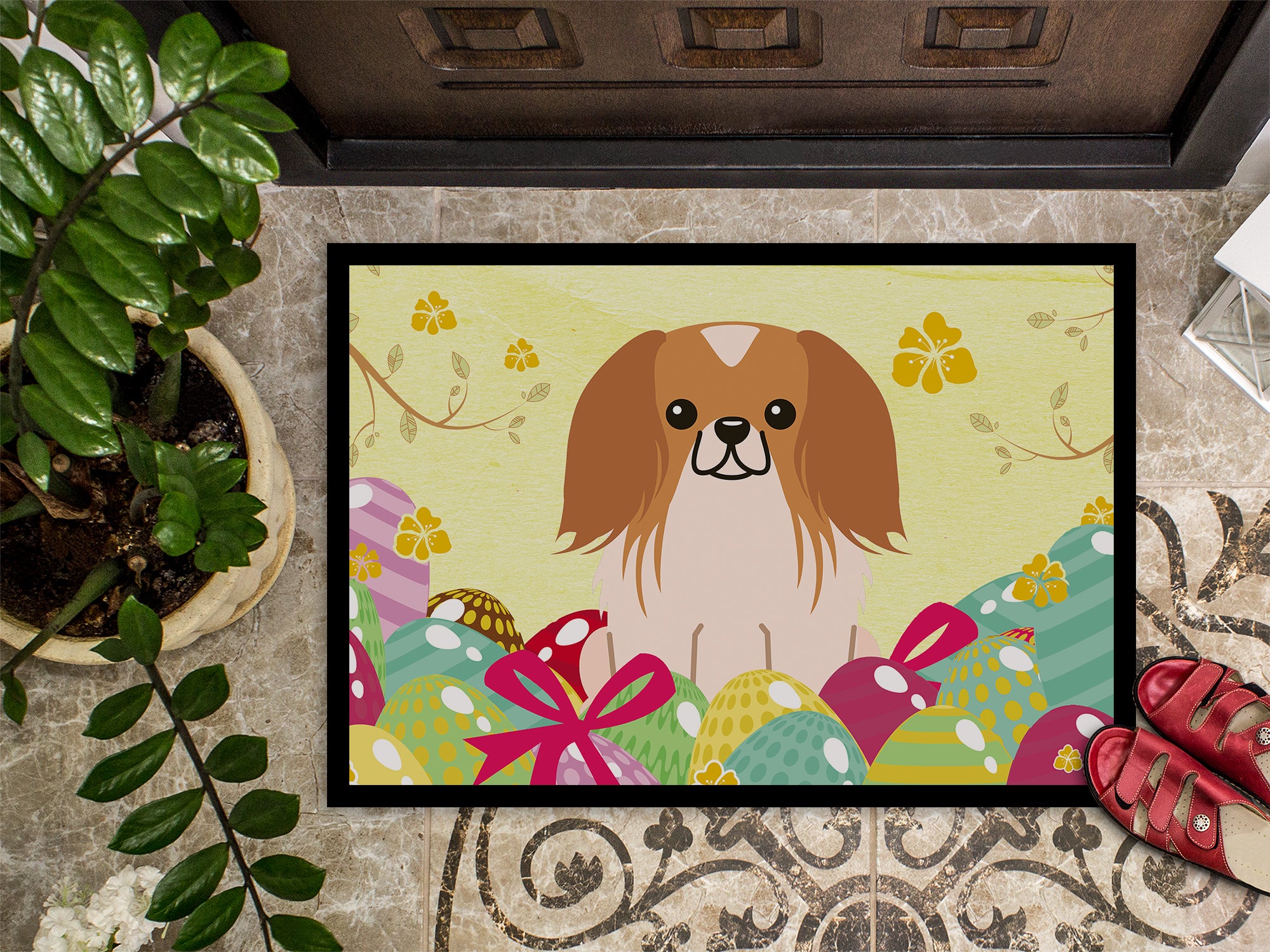Easter Eggs Pekingnese Red White Indoor or Outdoor Mat 18x27 BB6103MAT - the-store.com