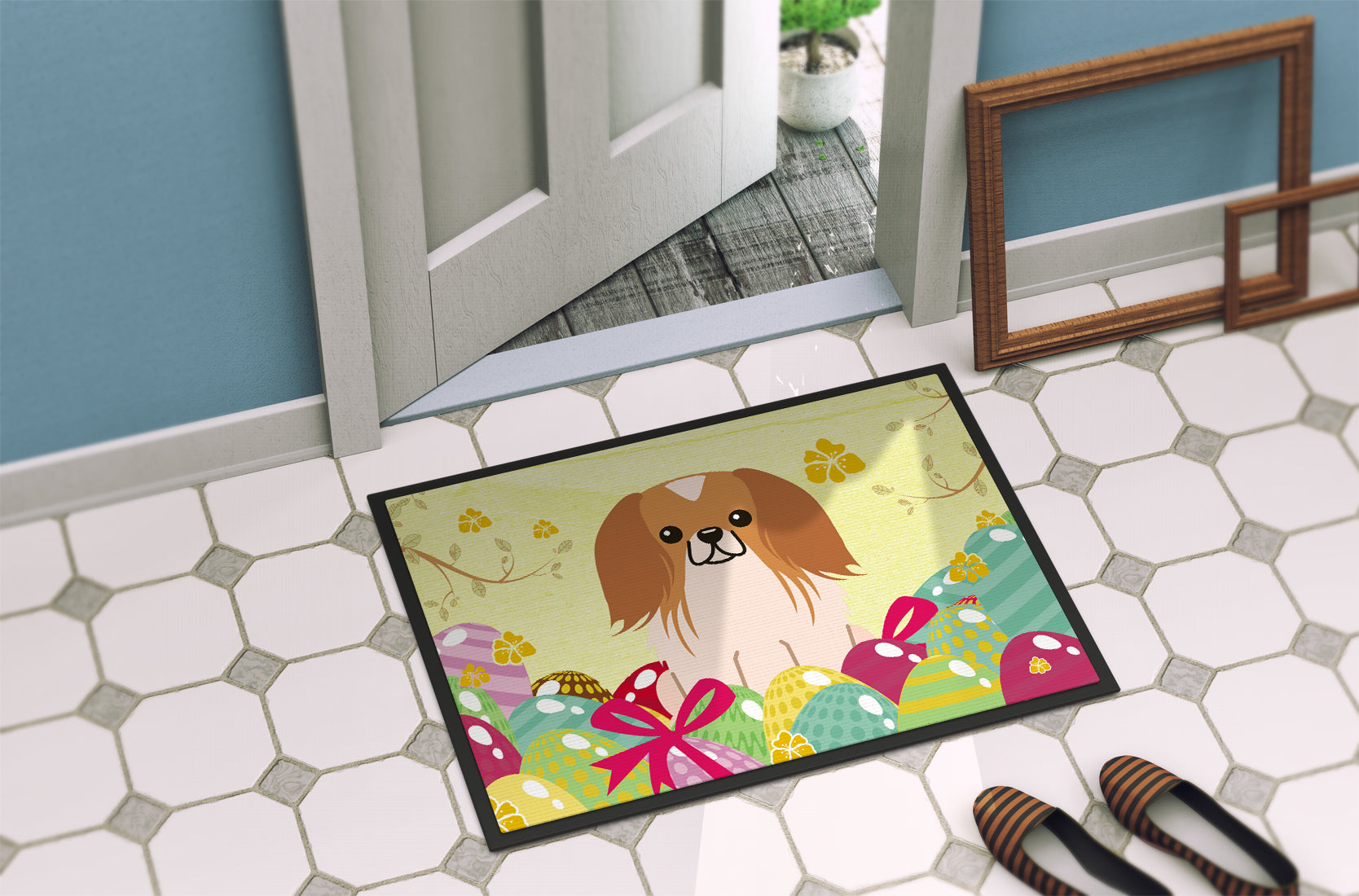 Easter Eggs Pekingnese Red White Indoor or Outdoor Mat 18x27 BB6103MAT - the-store.com