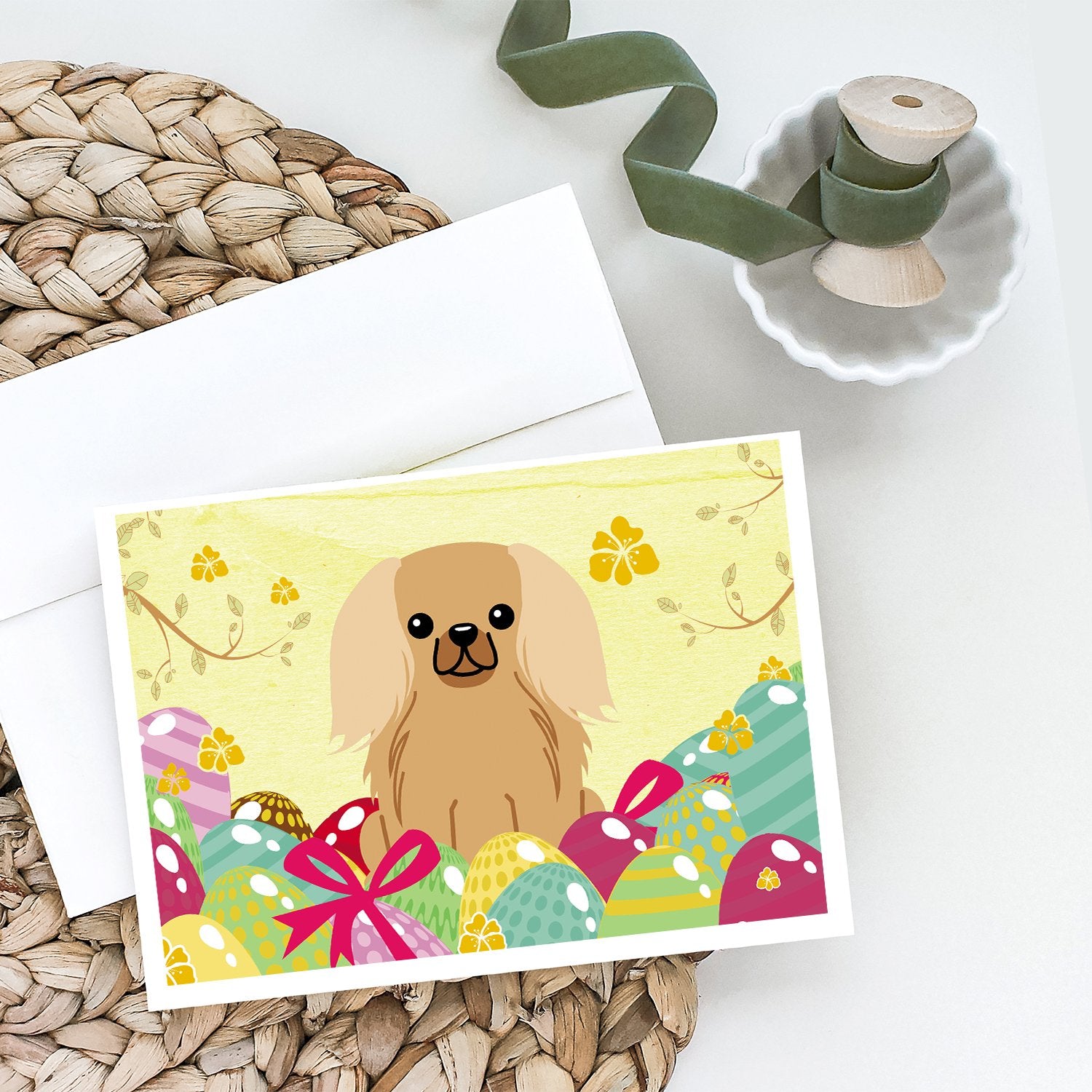 Easter Eggs Pekingese Fawn Sable Greeting Cards and Envelopes Pack of 8 - the-store.com