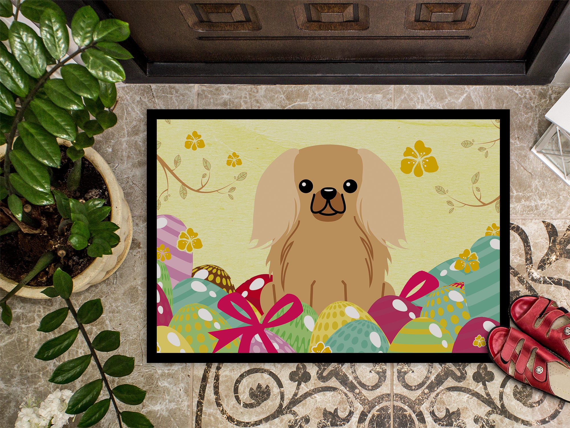 Easter Eggs Pekingnese Fawn Sable Indoor or Outdoor Mat 18x27 BB6104MAT - the-store.com