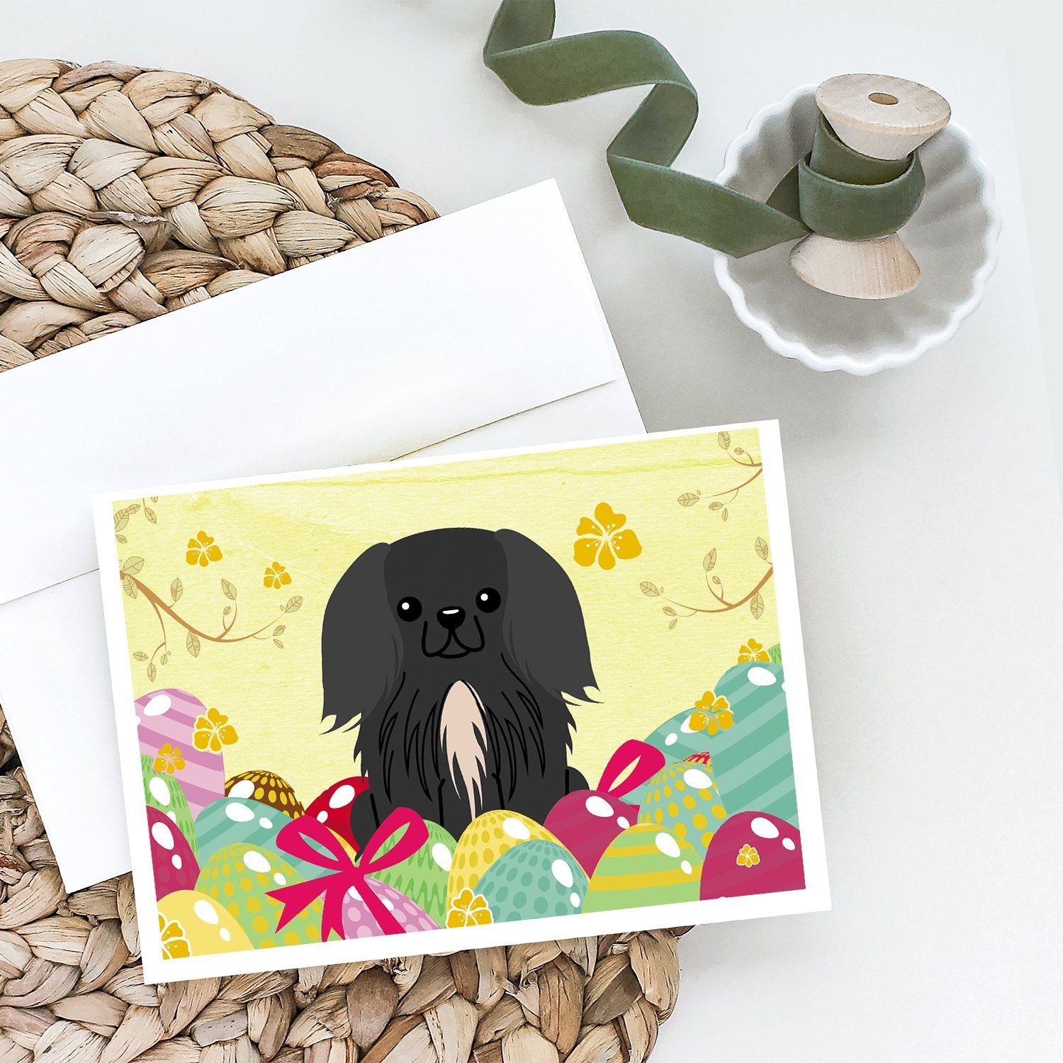 Easter Eggs Pekingese Black Greeting Cards and Envelopes Pack of 8 - the-store.com