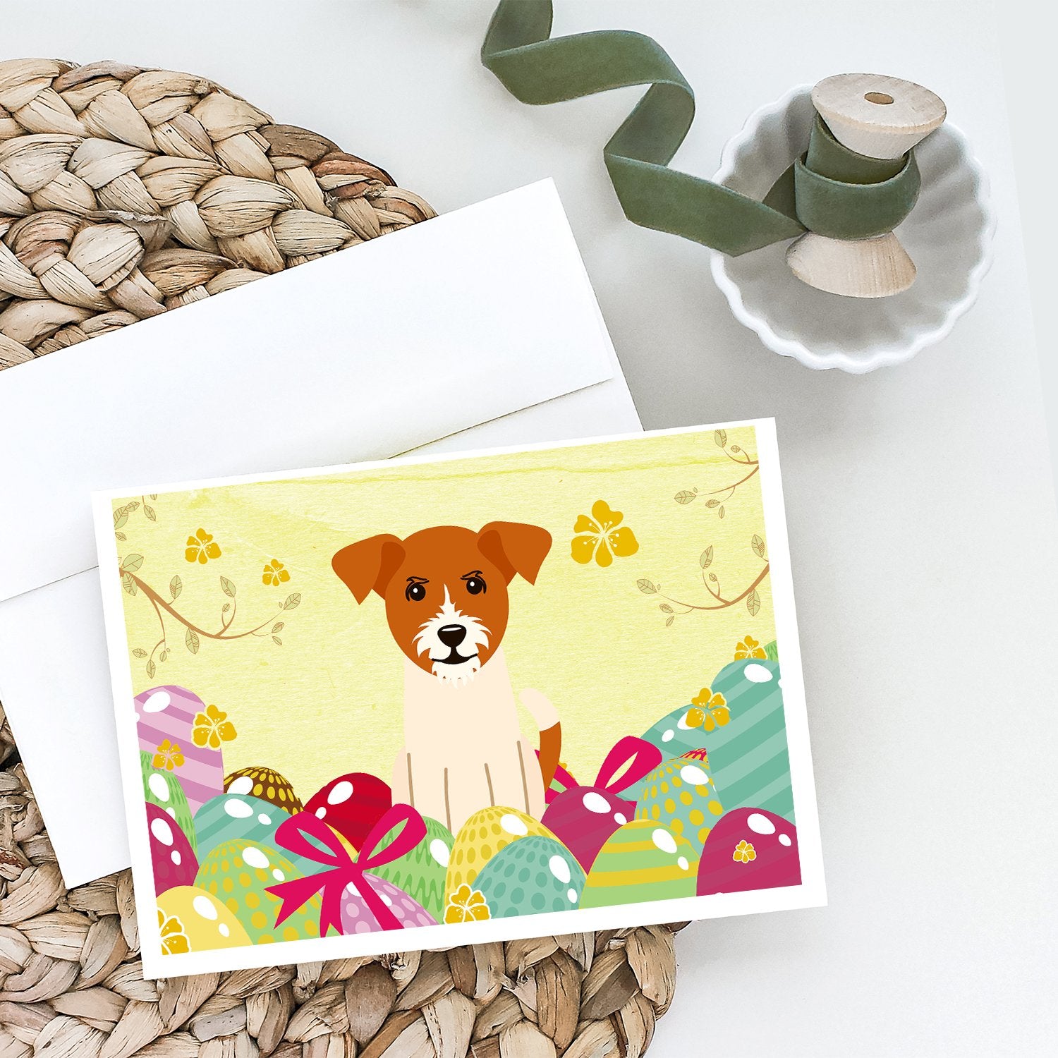 Easter Eggs Jack Russell Terrier Greeting Cards and Envelopes Pack of 8 - the-store.com