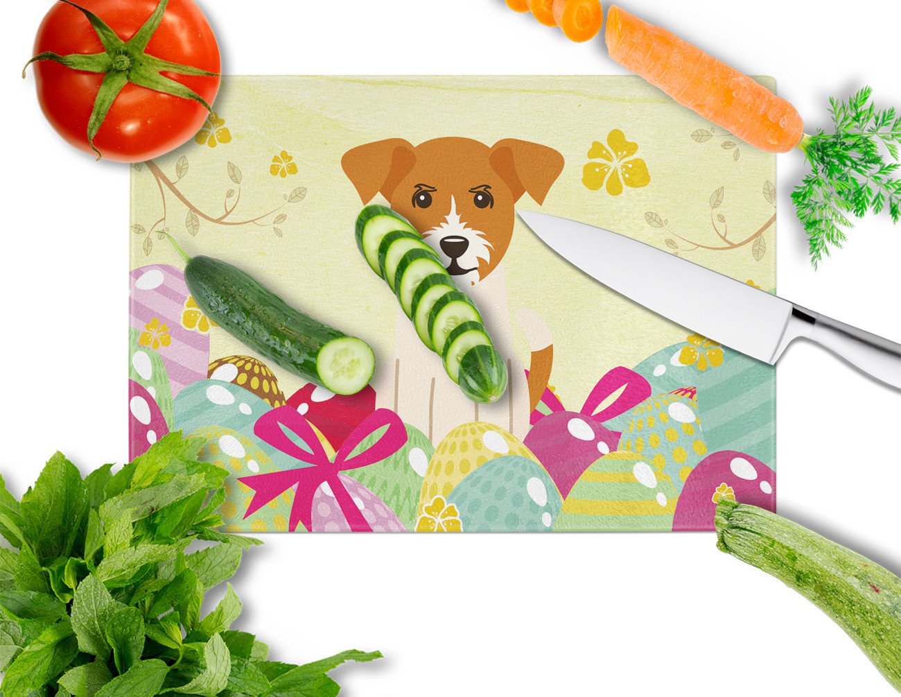 Easter Eggs Jack Russell Terrier Glass Cutting Board Large BB6108LCB by Caroline's Treasures