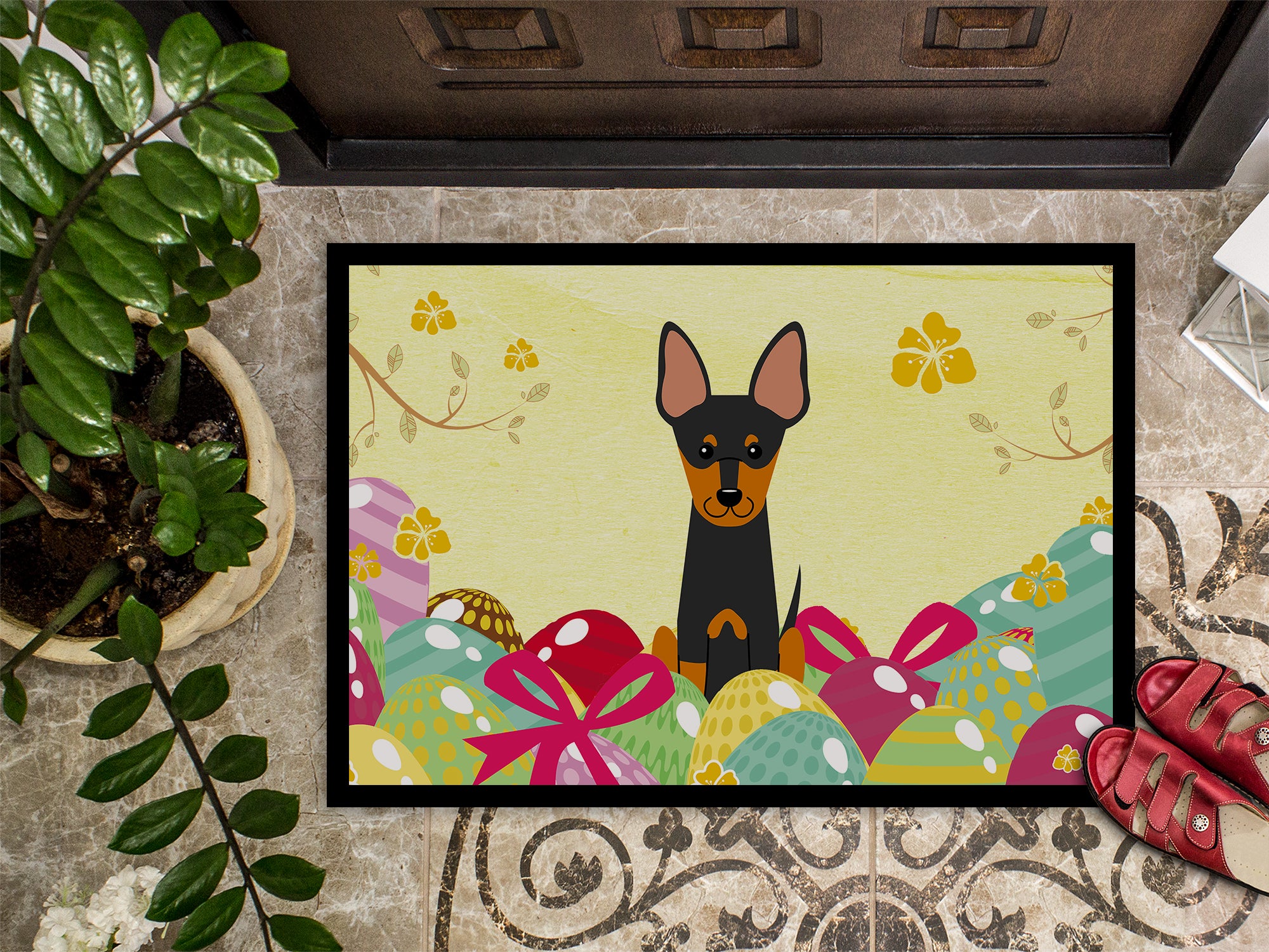 Easter Eggs English Toy Terrier Indoor or Outdoor Mat 18x27 BB6109MAT - the-store.com