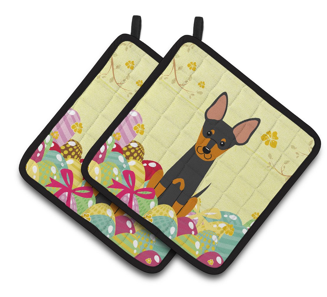 Easter Eggs English Toy Terrier Pair of Pot Holders BB6109PTHD by Caroline&#39;s Treasures