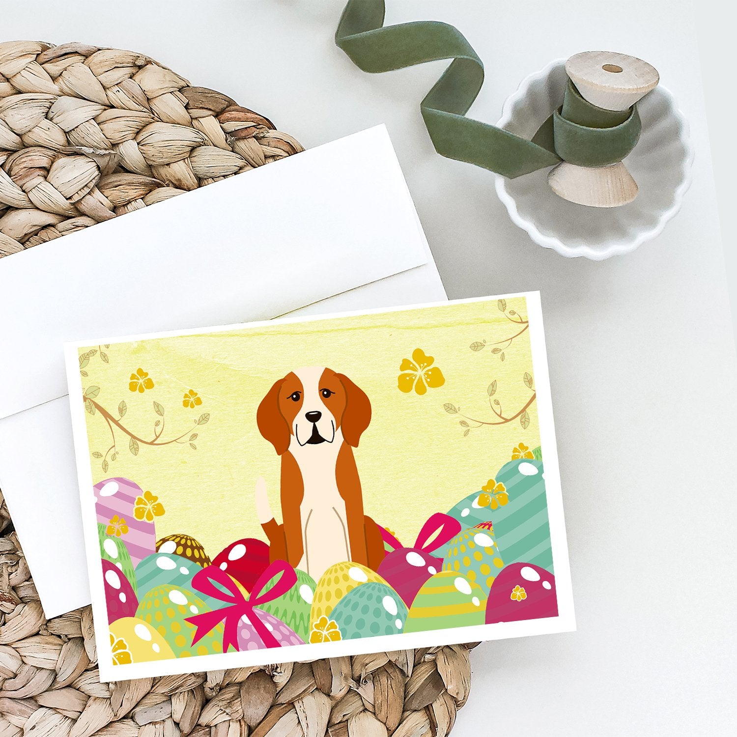 Easter Eggs English Foxhound Greeting Cards and Envelopes Pack of 8 - the-store.com