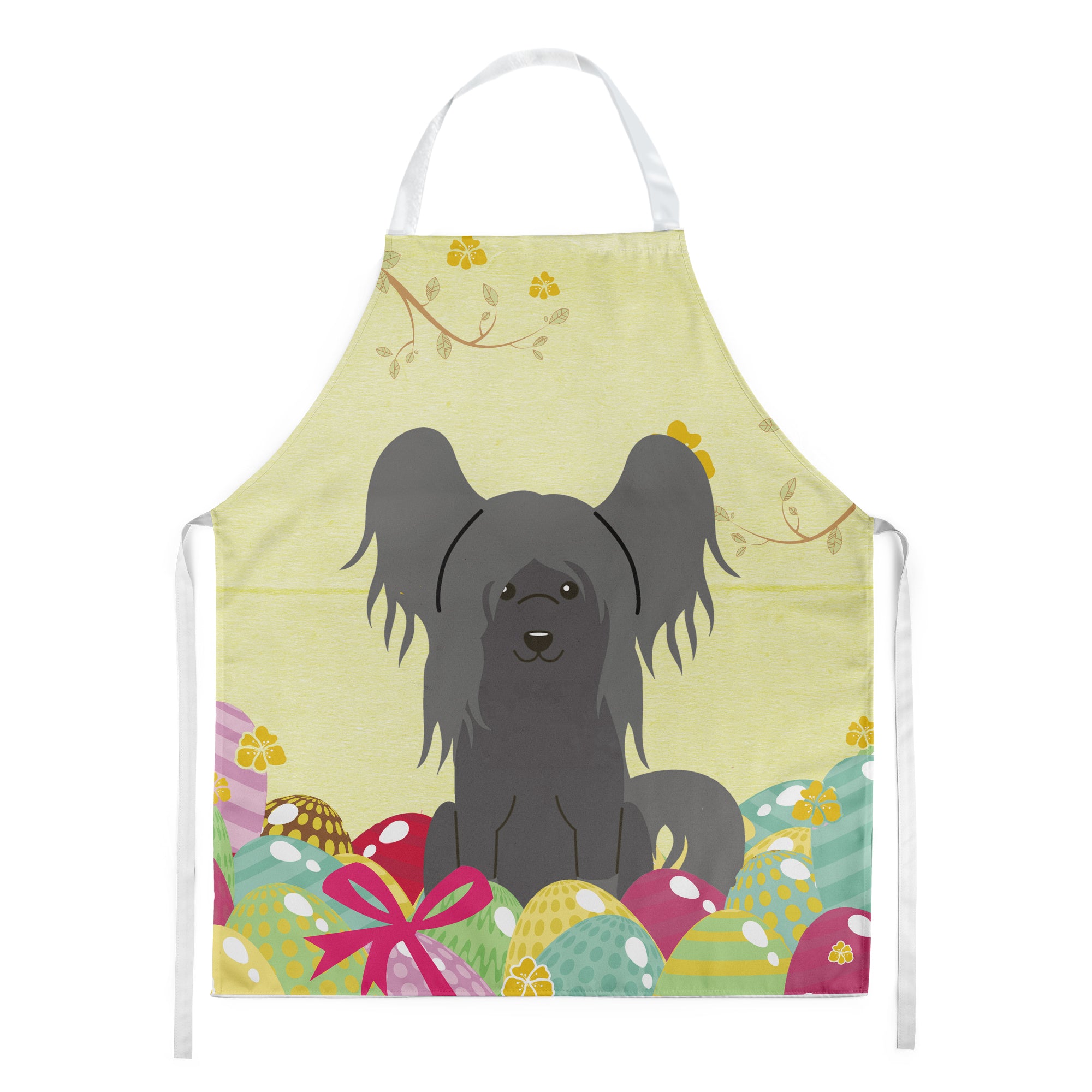 Caroline's Treasures Easter Eggs Chinese Crested Black Apron – Artist-Designed Kitchen, BBQ & Craft Apron BB6112APRON