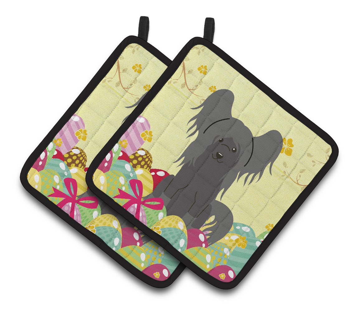 Easter Eggs Chinese Crested Black Pair of Pot Holders BB6112PTHD by Caroline&#39;s Treasures