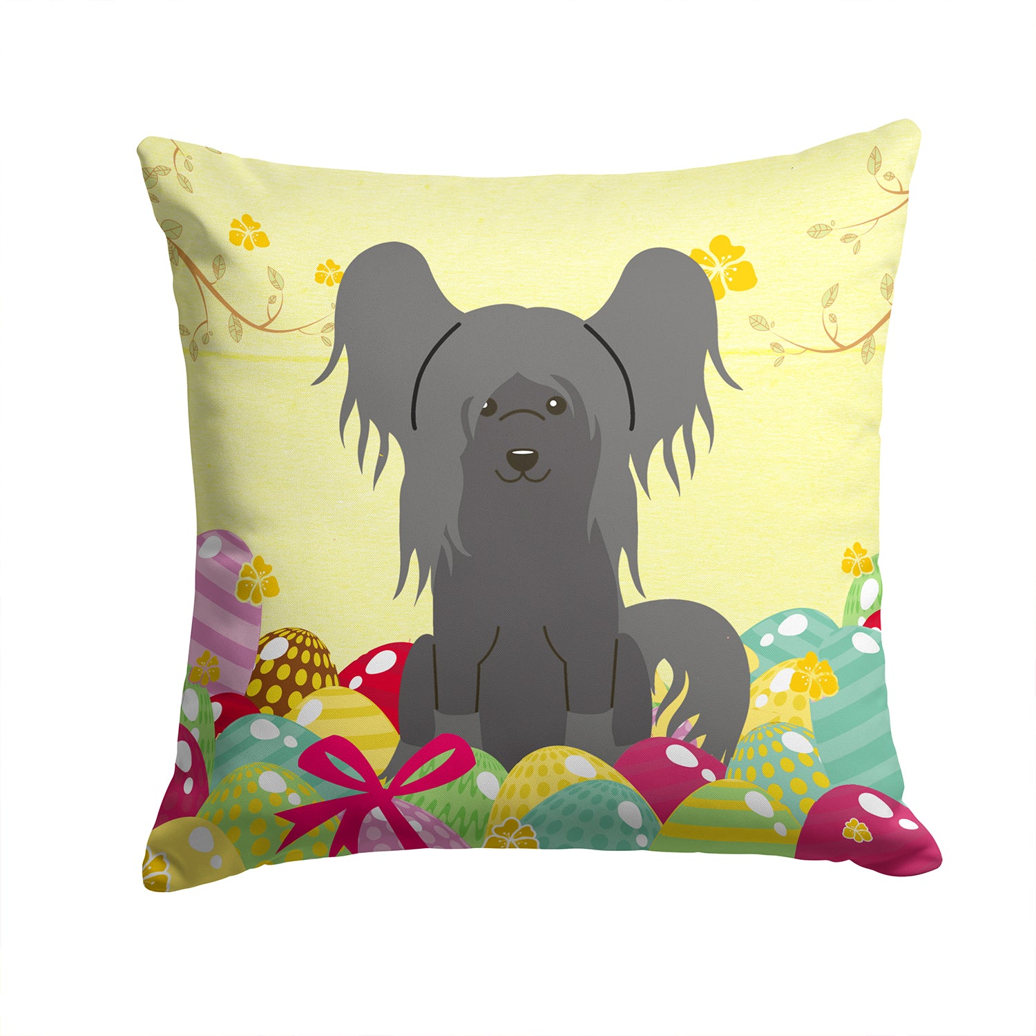 Easter Eggs Chinese Crested Black Fabric Decorative Pillow BB6112PW1414 - the-store.com