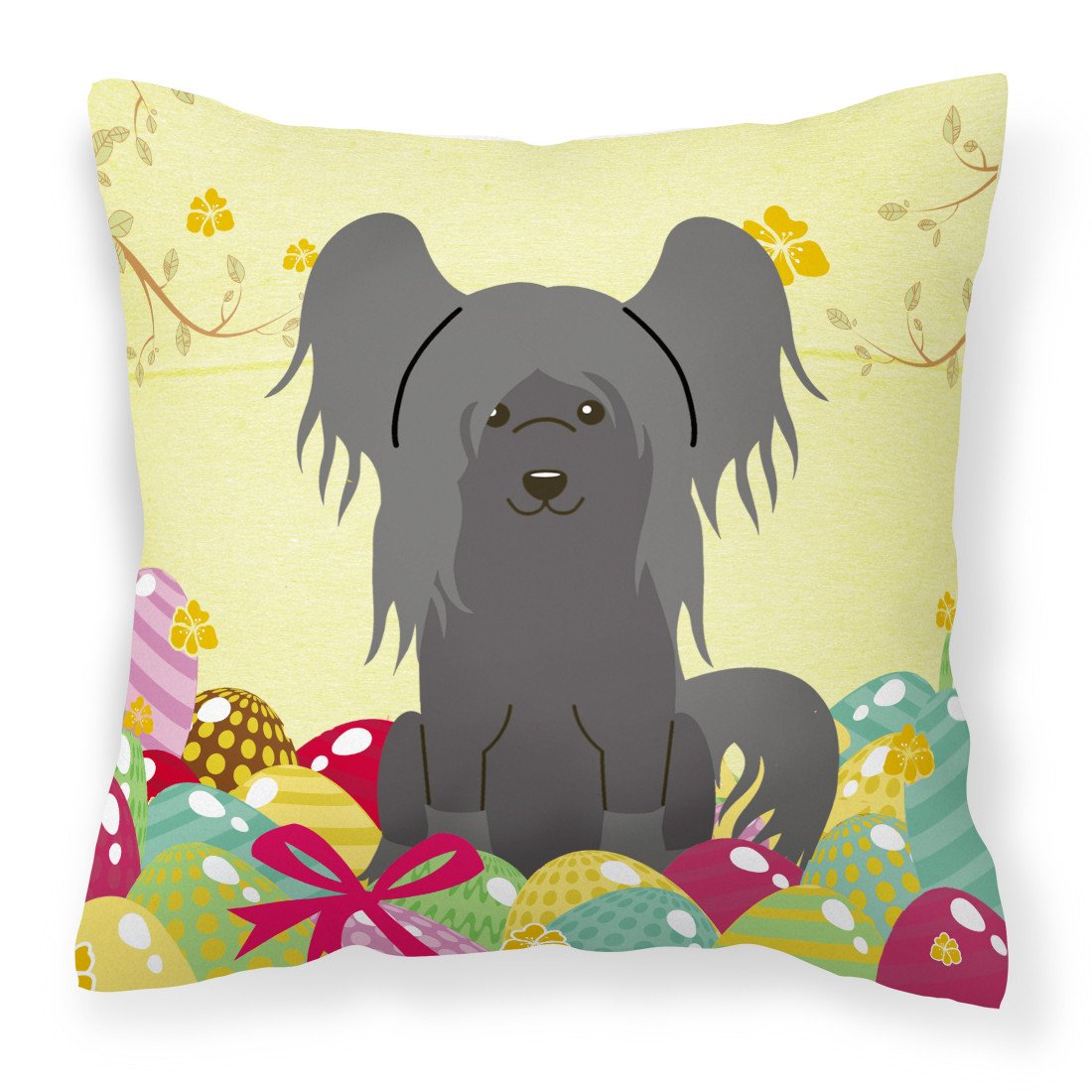 Easter Eggs Chinese Crested Black Fabric Decorative Pillow BB6112PW1818 by Caroline&#39;s Treasures