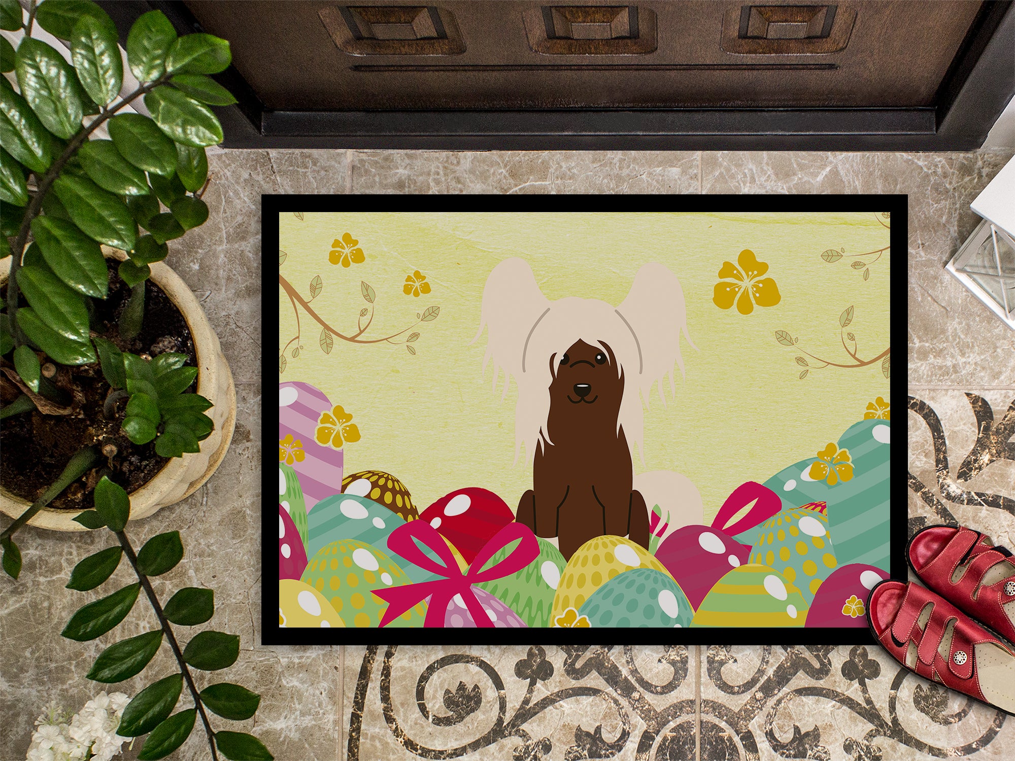 Easter Eggs Chinese Crested Cream Indoor or Outdoor Mat 18x27 BB6113MAT - the-store.com