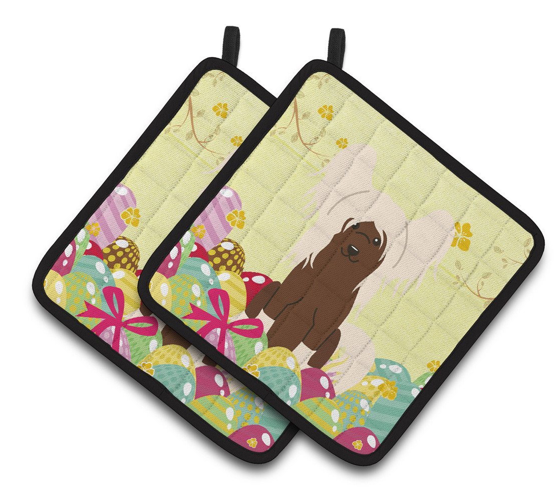 Easter Eggs Chinese Crested Cream Pair of Pot Holders BB6113PTHD by Caroline&#39;s Treasures