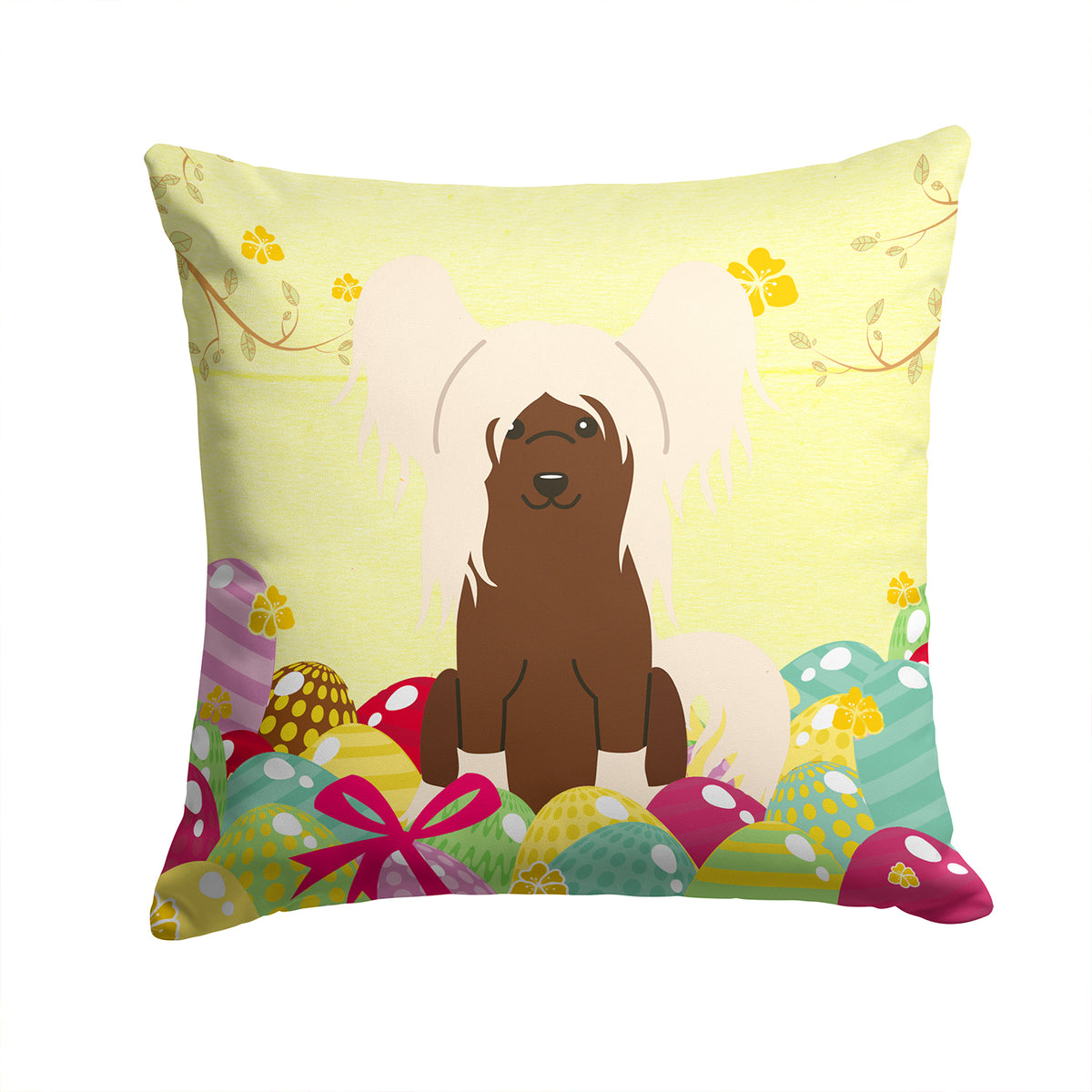 Easter Eggs Chinese Crested Cream Fabric Decorative Pillow BB6113PW1414 - the-store.com