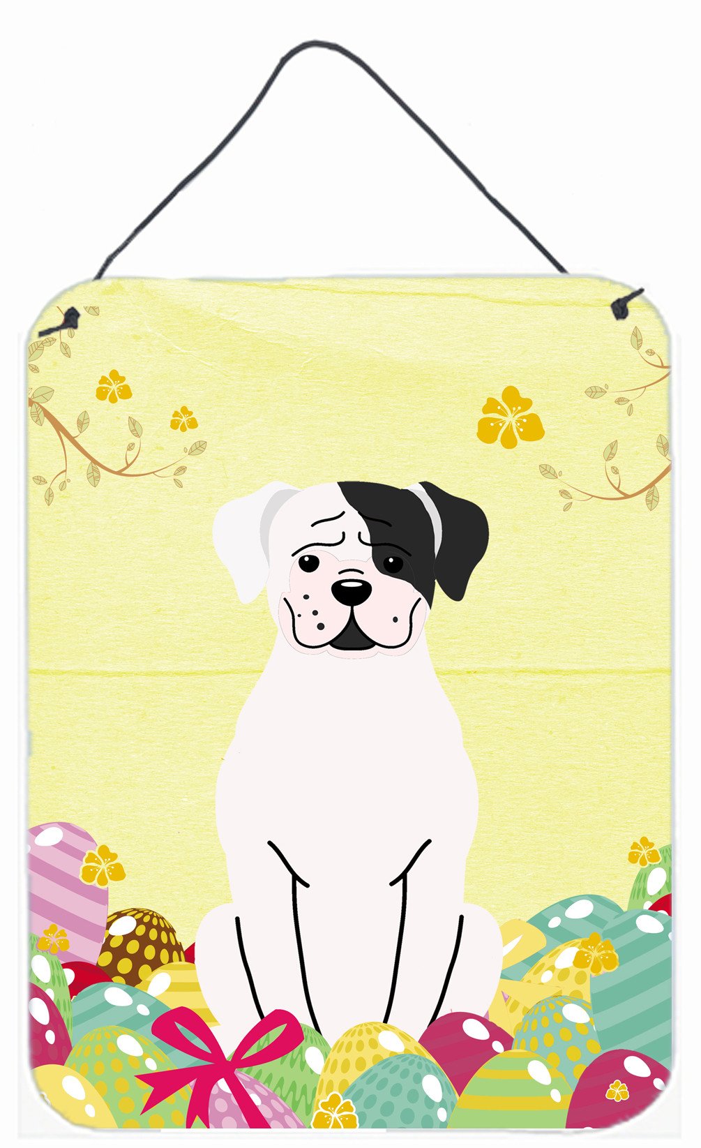 Easter Eggs White Boxer Cooper Wall or Door Hanging Prints BB6114DS1216 by Caroline&#39;s Treasures