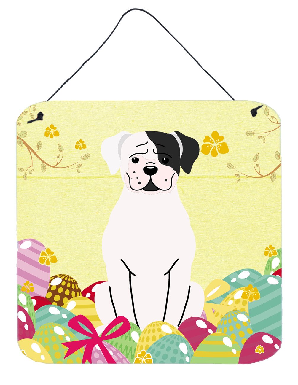 Easter Eggs White Boxer Cooper Wall or Door Hanging Prints BB6114DS66 by Caroline&#39;s Treasures