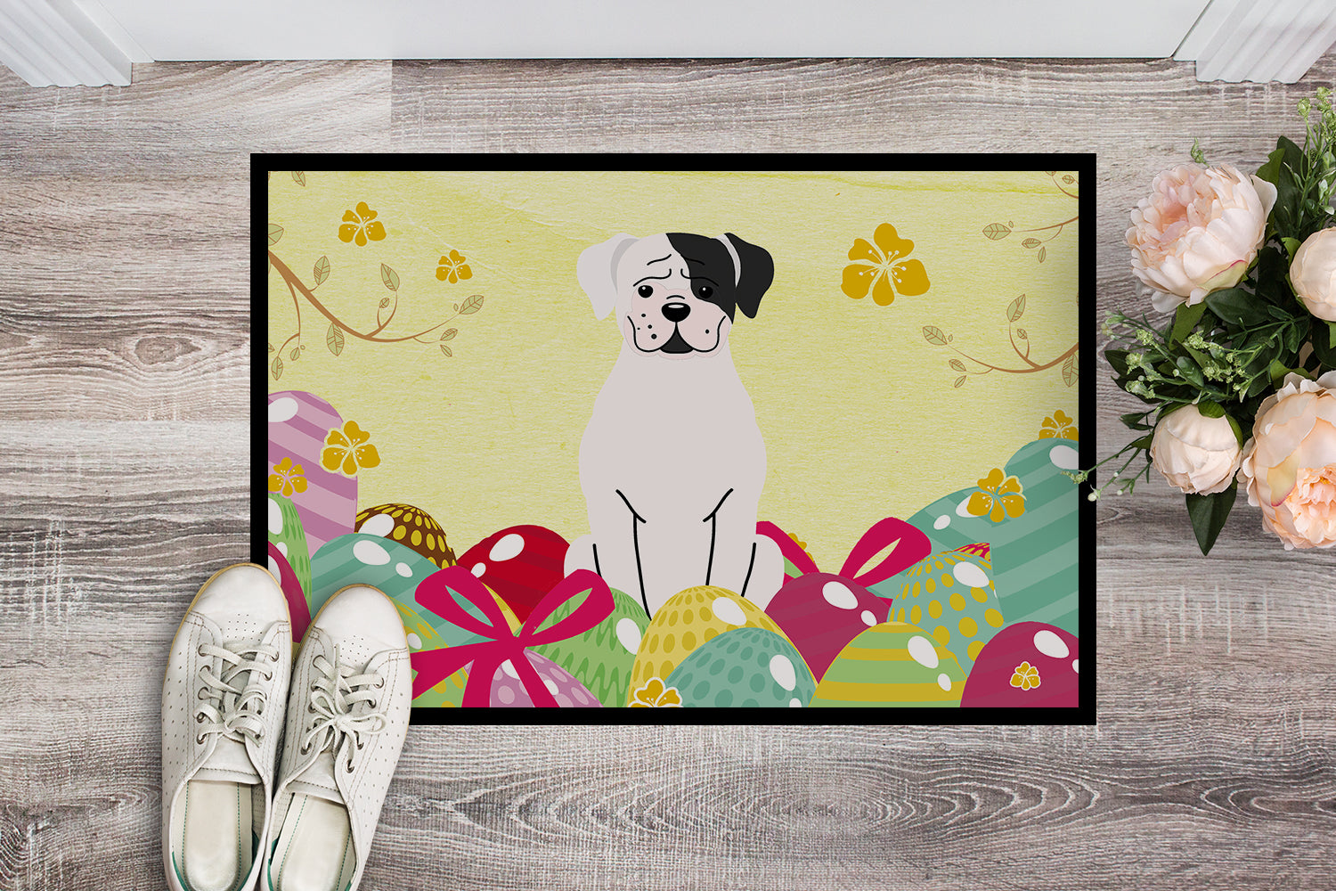 Easter Eggs White Boxer Cooper Indoor or Outdoor Mat 18x27 BB6114MAT - the-store.com