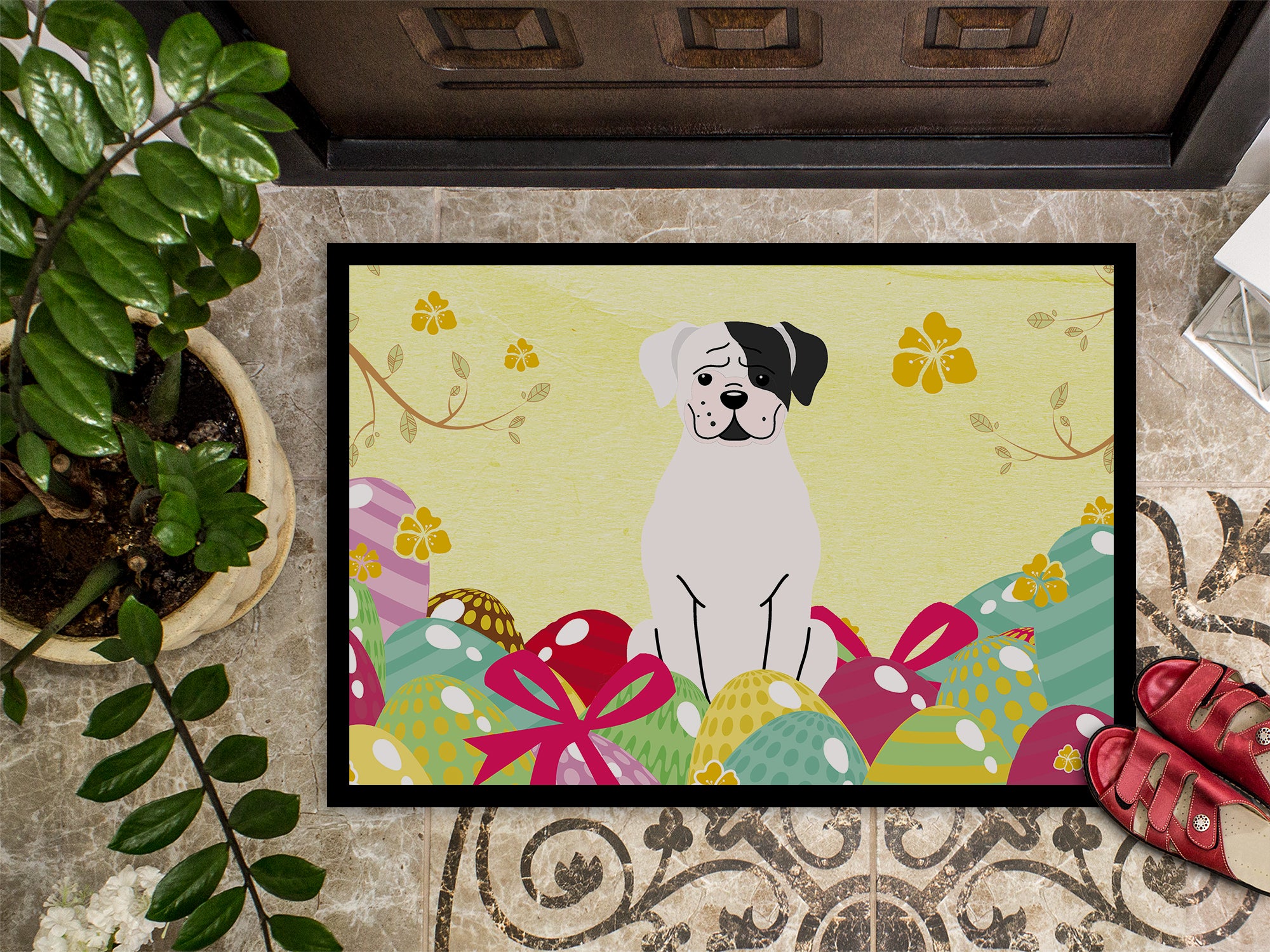 Easter Eggs White Boxer Cooper Indoor or Outdoor Mat 18x27 BB6114MAT - the-store.com