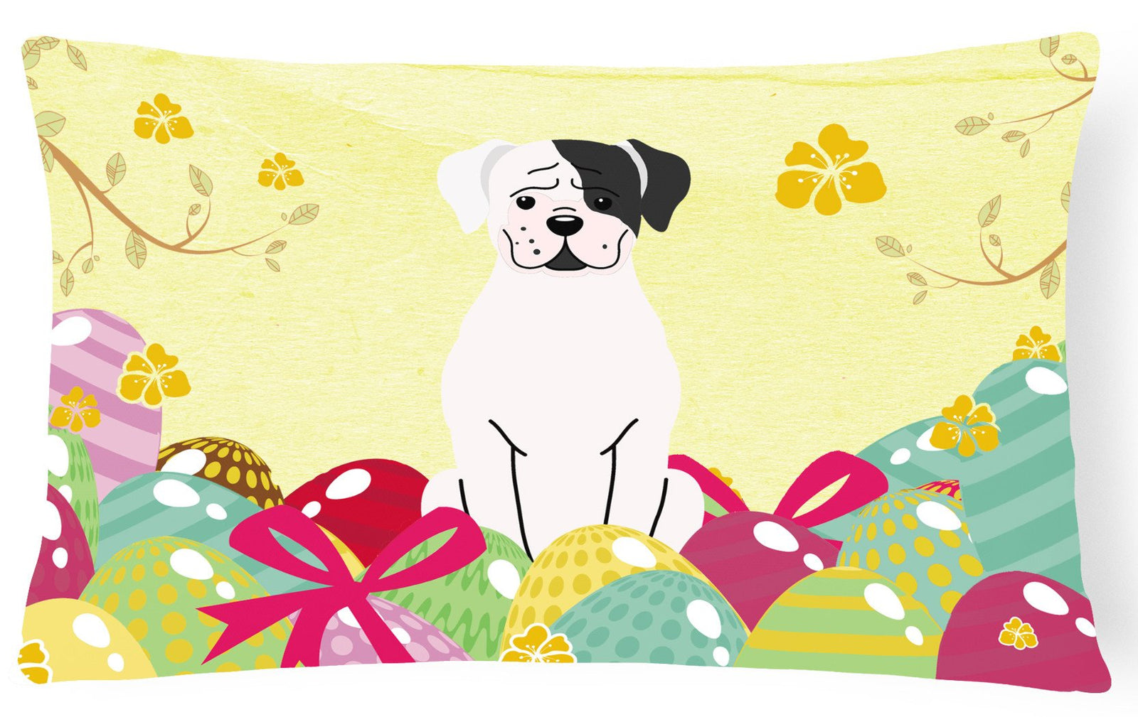 Easter Eggs White Boxer Cooper Canvas Fabric Decorative Pillow BB6114PW1216 by Caroline's Treasures