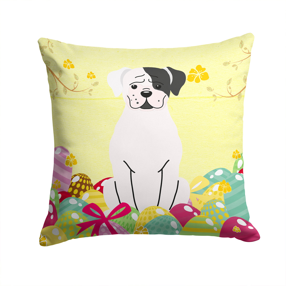Easter Eggs White Boxer Cooper Fabric Decorative Pillow BB6114PW1414 - the-store.com