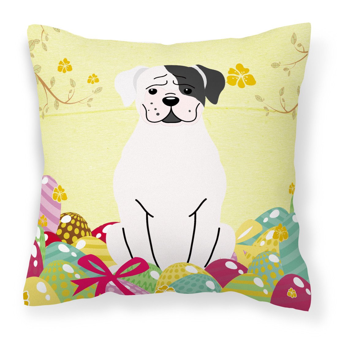 Easter Eggs White Boxer Cooper Fabric Decorative Pillow BB6114PW1818 by Caroline&#39;s Treasures