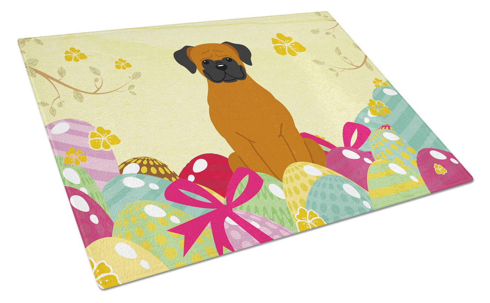 Easter Eggs Fawn Boxer Glass Cutting Board Large BB6115LCB by Caroline's Treasures