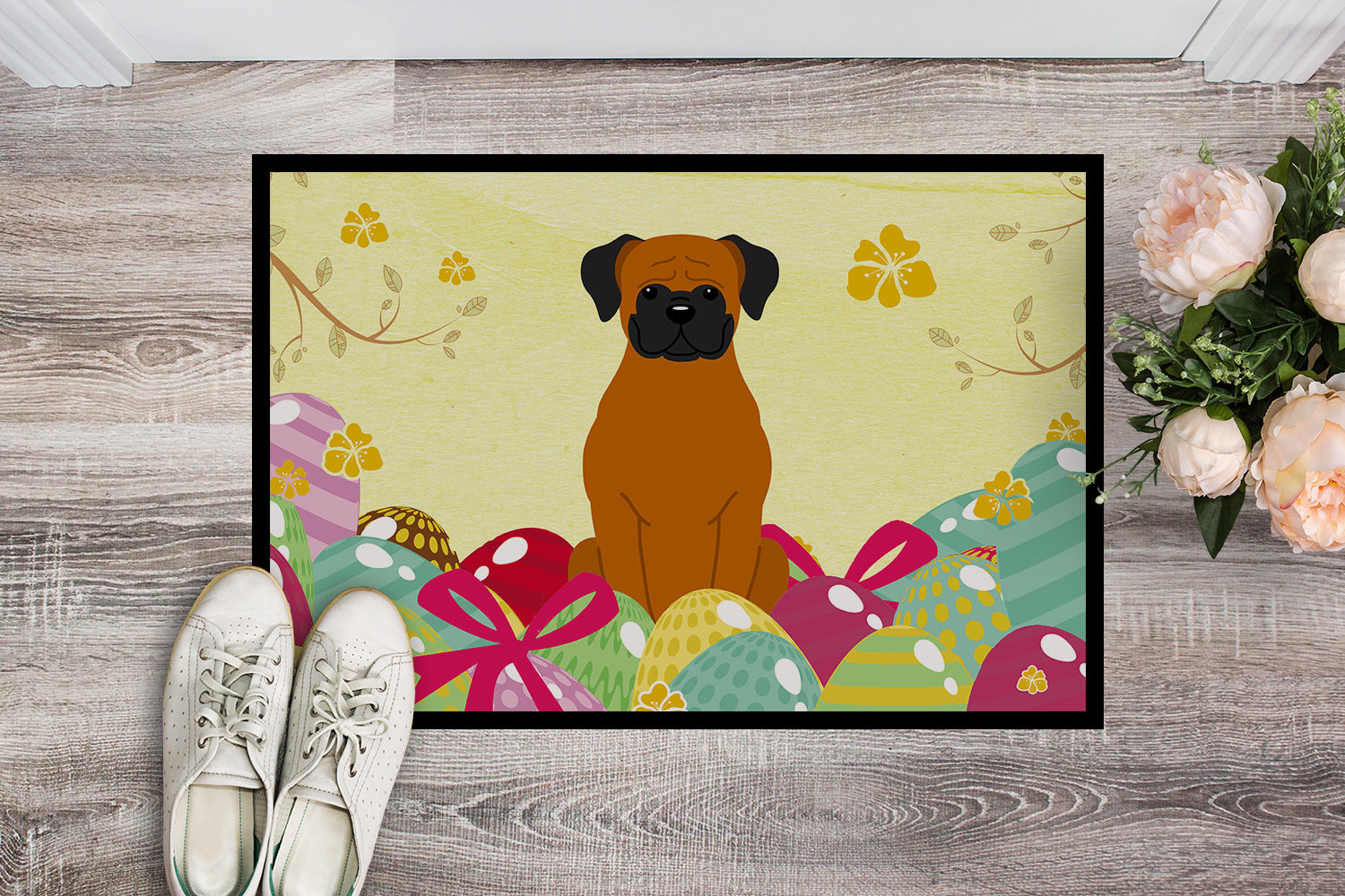 Easter Eggs Fawn Boxer Indoor or Outdoor Mat 18x27 BB6115MAT - the-store.com