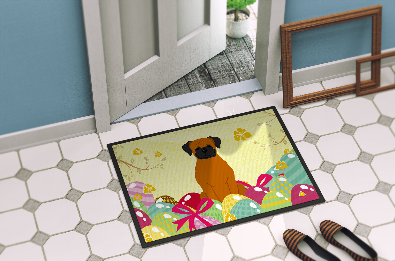 Easter Eggs Fawn Boxer Indoor or Outdoor Mat 18x27 BB6115MAT - the-store.com