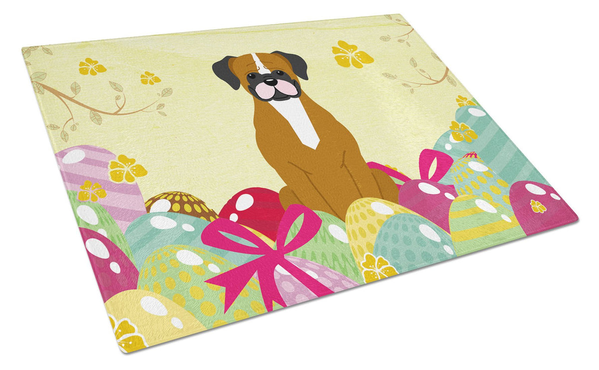 Easter Eggs Flashy Fawn Boxer Glass Cutting Board Large BB6116LCB by Caroline&#39;s Treasures