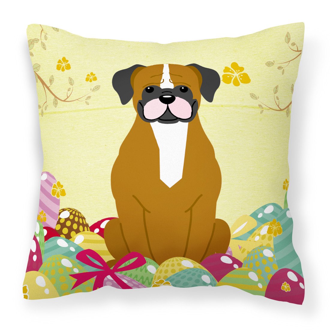 Easter Eggs Flashy Fawn Boxer Fabric Decorative Pillow BB6116PW1818 by Caroline's Treasures
