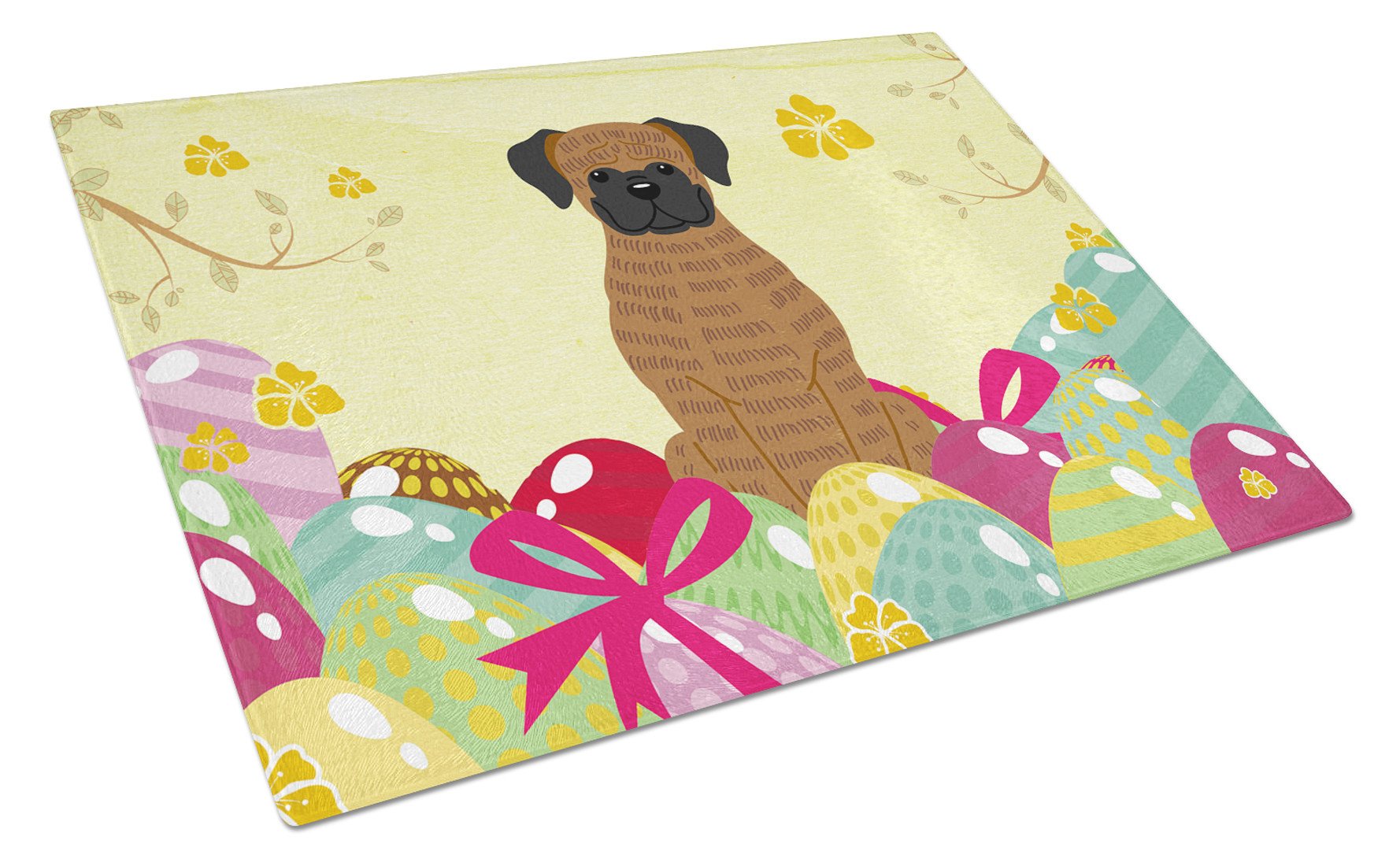 Easter Eggs Brindle Boxer Glass Cutting Board Large BB6117LCB by Caroline's Treasures
