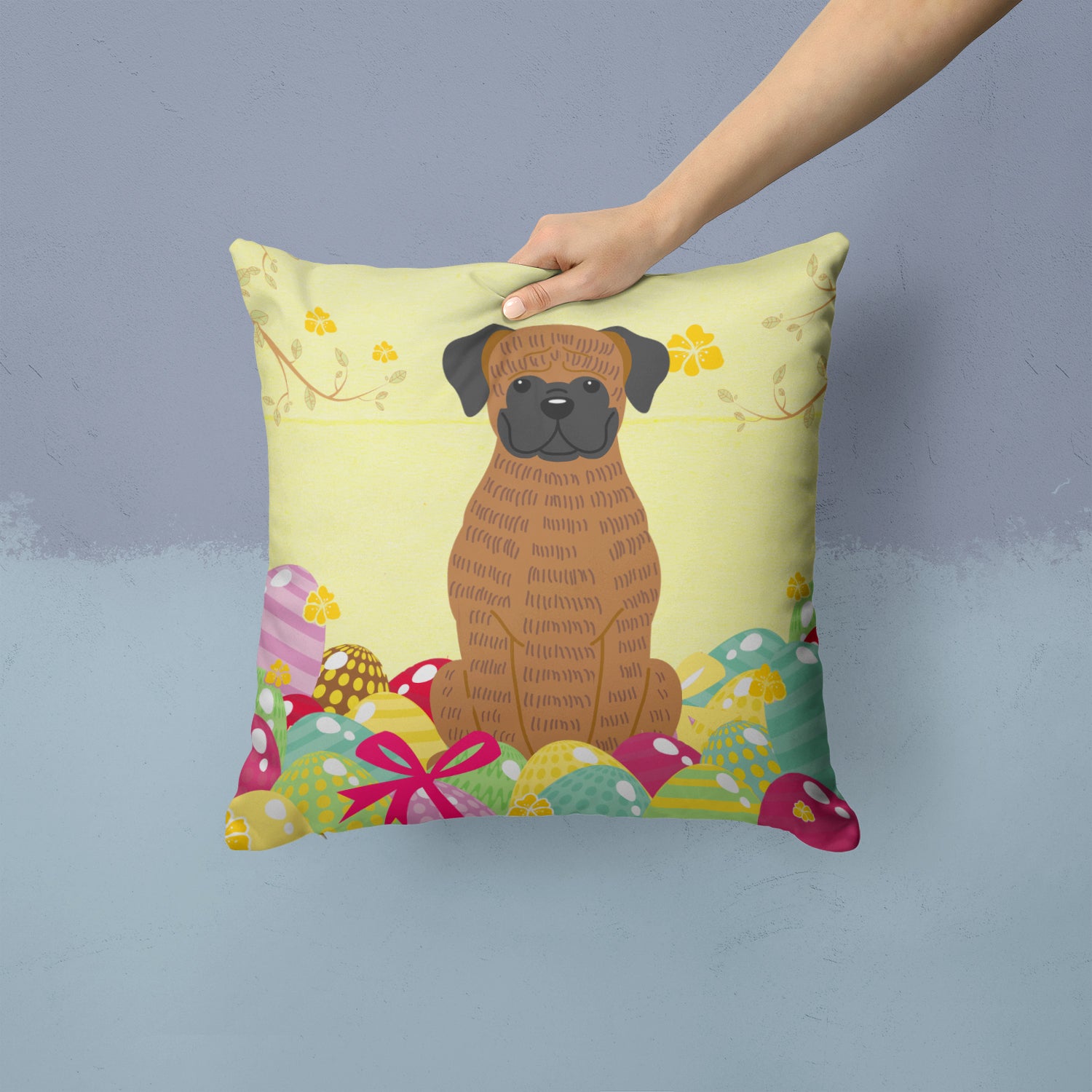 Easter Eggs Brindle Boxer Fabric Decorative Pillow BB6117PW1414 - the-store.com